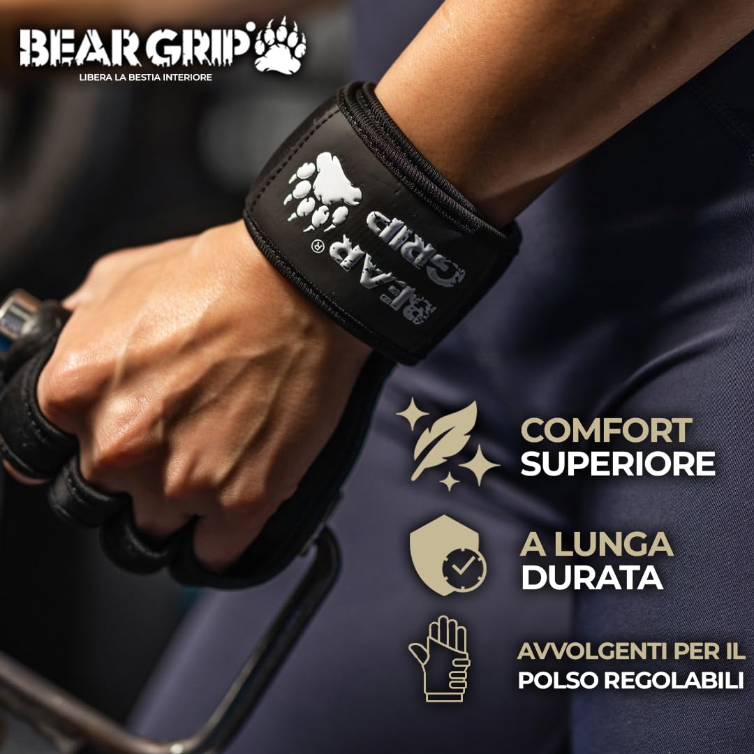 Bear Grip Guanti da allenamento aperti per CrossFit, bodybuilding, sollevamento pesi