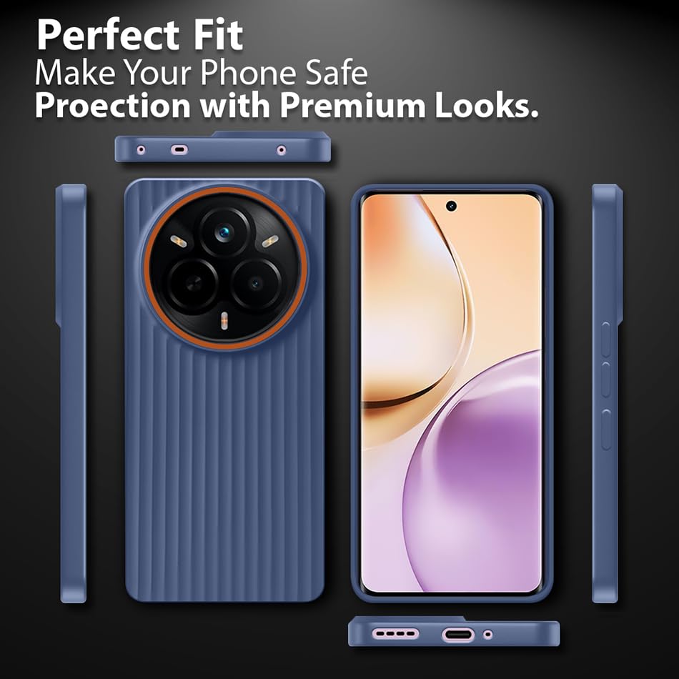 Image of Fashionury Ring Line Beam Design Back Case for Realme 14 Pro Plus 5G | Ring Line Camera Protection | Vertical Beam Bump Protection | Rubberised Back Case for Realme 14 Pro Plus 5G (Blue)