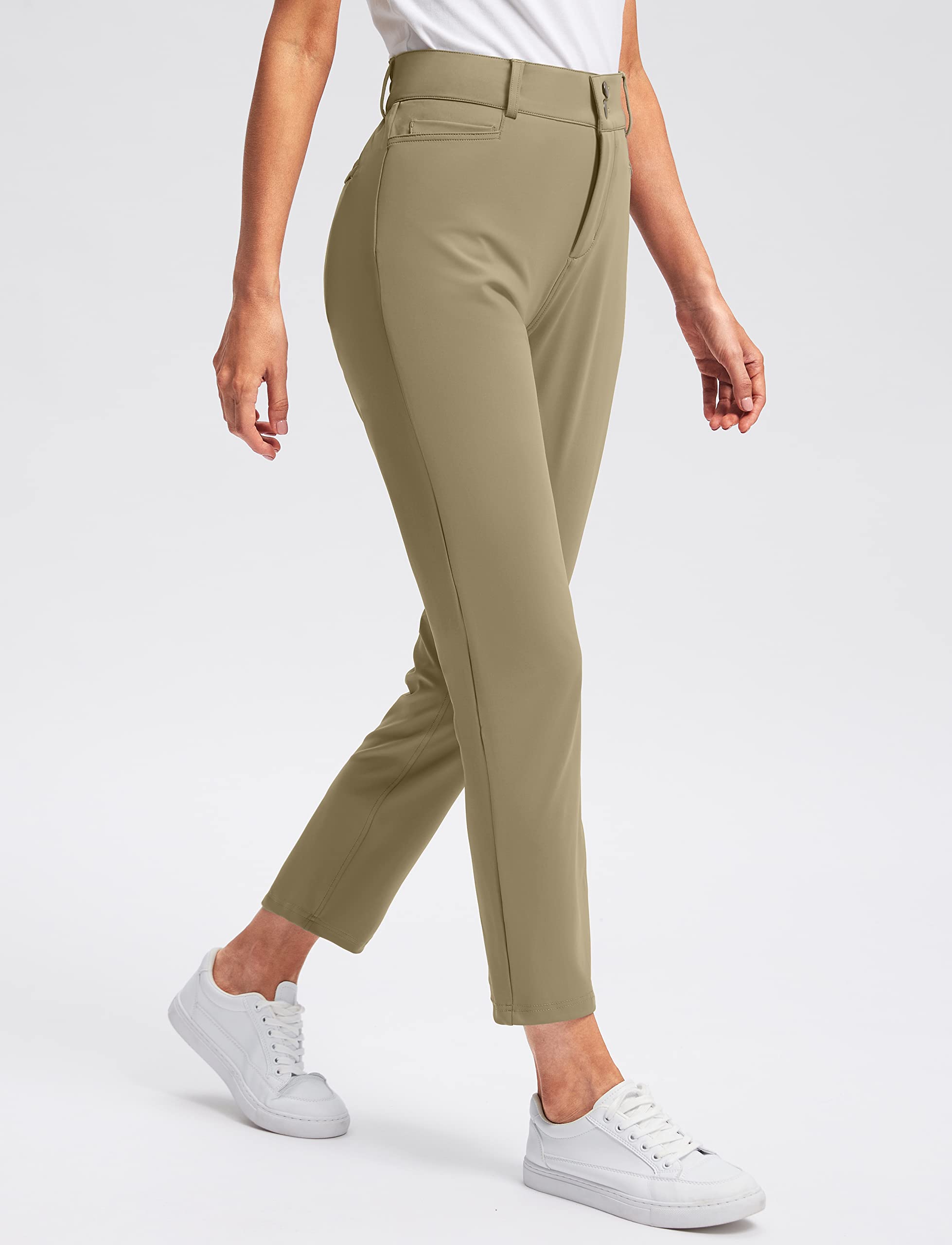 Viodia Women's Golf Pants with Zipper Pockets 7/8 Stretch Ankle Pants for Women Travel Casual Work Khaki Small