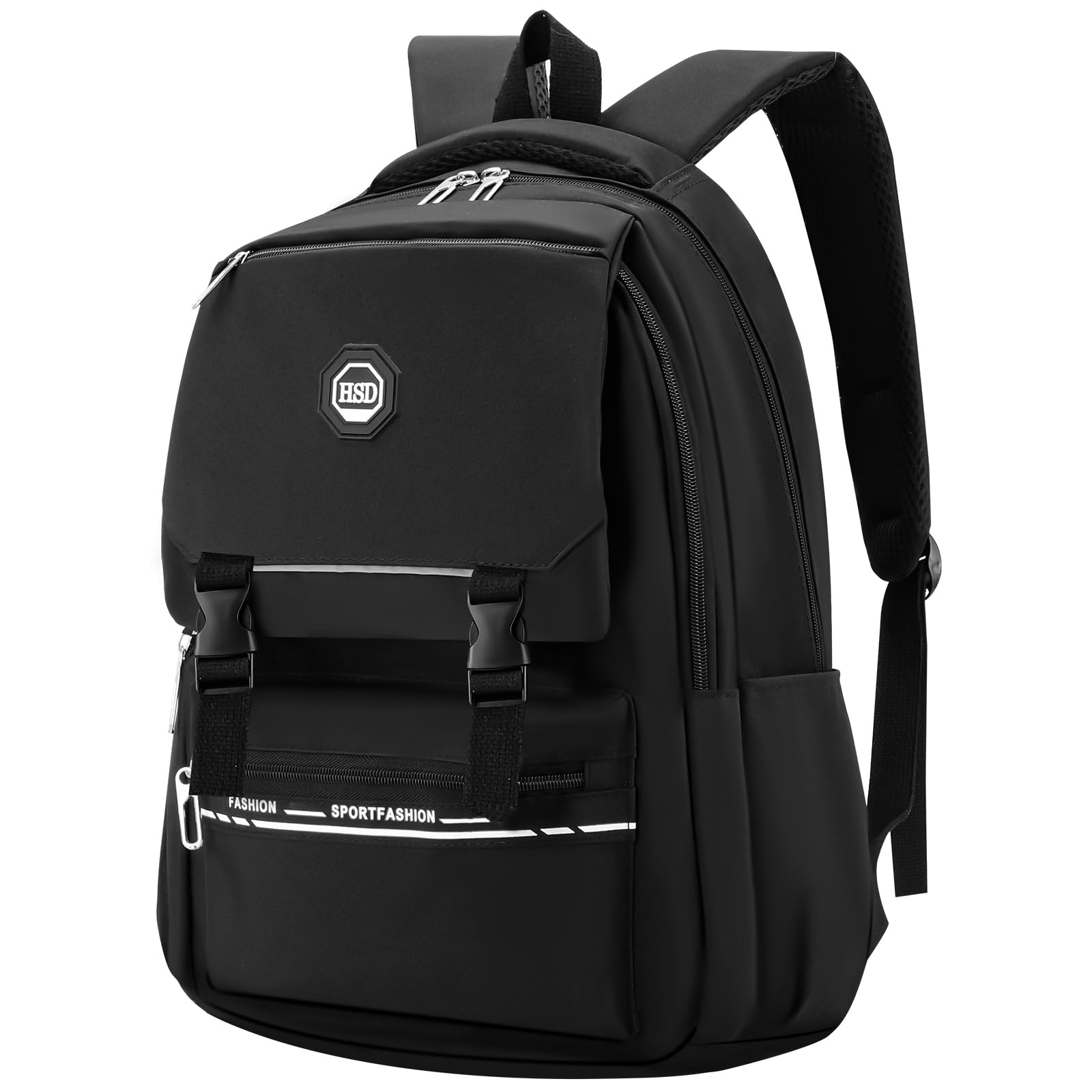 FUYOALSchool Bags for Girls, 15.6 Inch Black Backpack Rucksack Middle School Book Bag Waterproof Lightweight Casual Daypack Laptop Rucksack for Teens Girls Women