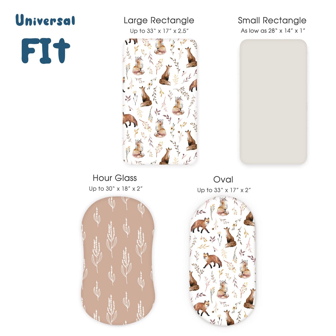 GRSSDER Juego de sábanas elásticas ultra suaves y ajustadas, paquete de 3, ajuste universal para moisés, cuna de bebé, cesta de moisés, colchón rectangular ovalado, bonito zorro para niñas
