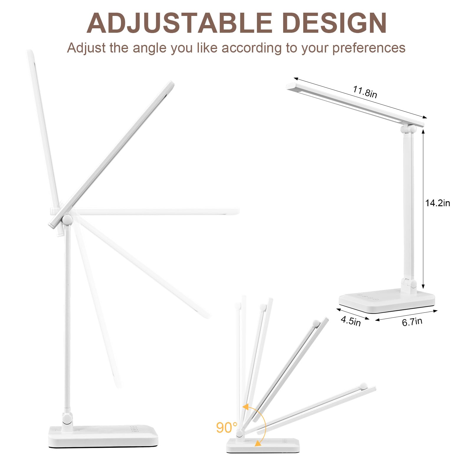 Schreibtischlampe für Home Office, LED-Tischlampe mit USB-Ladeanschluss, augenschonende Tischleuchte für Schlafzimmer, Lesen (weiß)