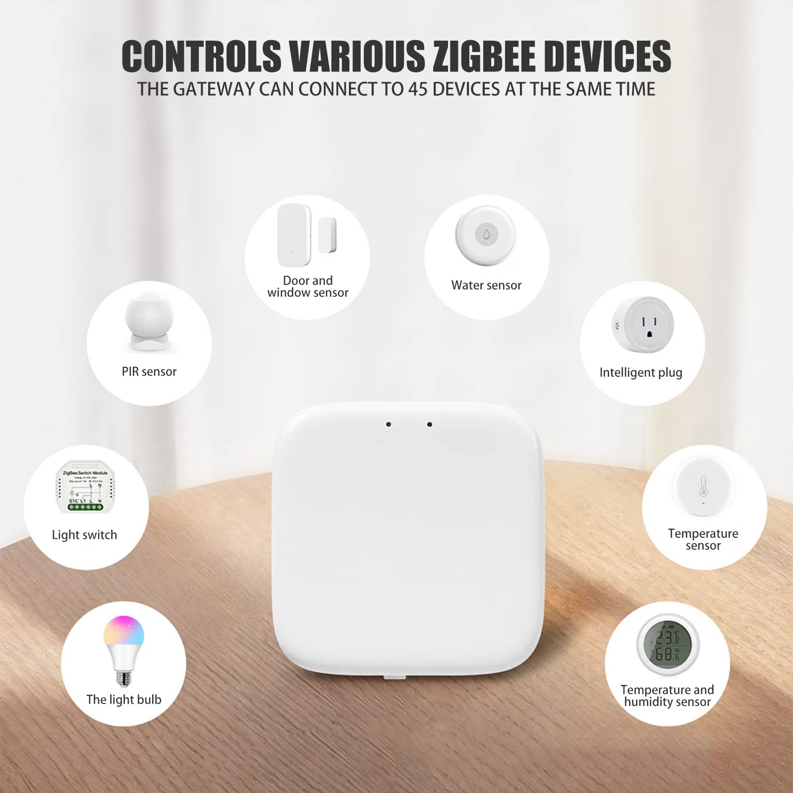ZigBee Gateway, Tuya Smart Gateway Hub kompatybilny z mostem Smart Home Tuya / Smart Life App bezprzewodowy pilot zdalnego sterowania, z urządzeniami Tuya ZigBee 3.0, połącz do 45 urządzeń [Tylko Tuya ZigBee ]