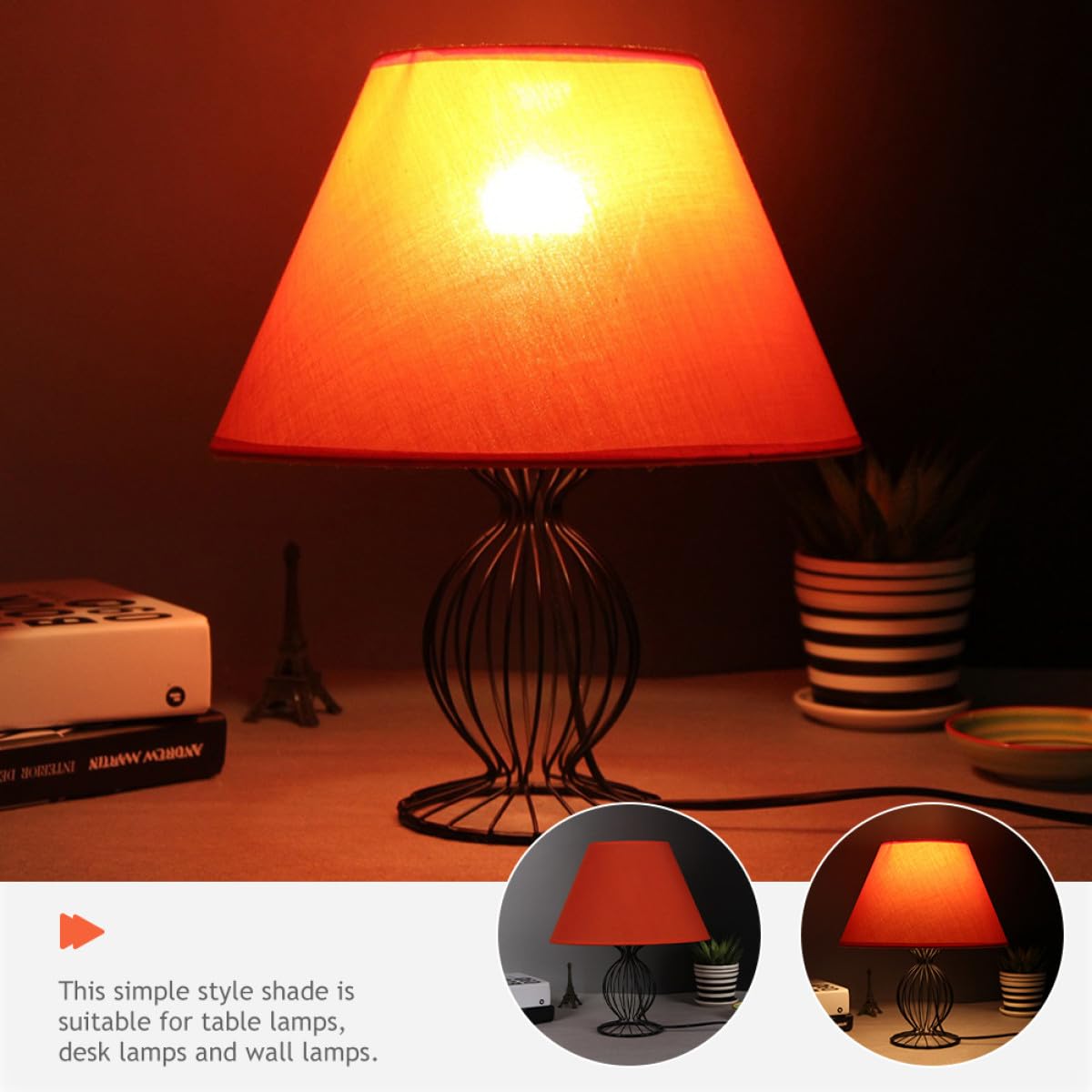 Paralume Arancione Vintage E27 per Lampada da Tavolo da Parete, Piccolo Coprilampada a Tamburo Diffusione Luce Calda per Illuminazione Domestica