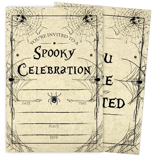 SIXEIGHT Vintage Halloween Party Invitations Cute Ghost Halloween Invitations for Boys Girls 25 Pack Retro Invite Cards with Envelopes Wedding Birthday Baby Shower Party Decorations-E11