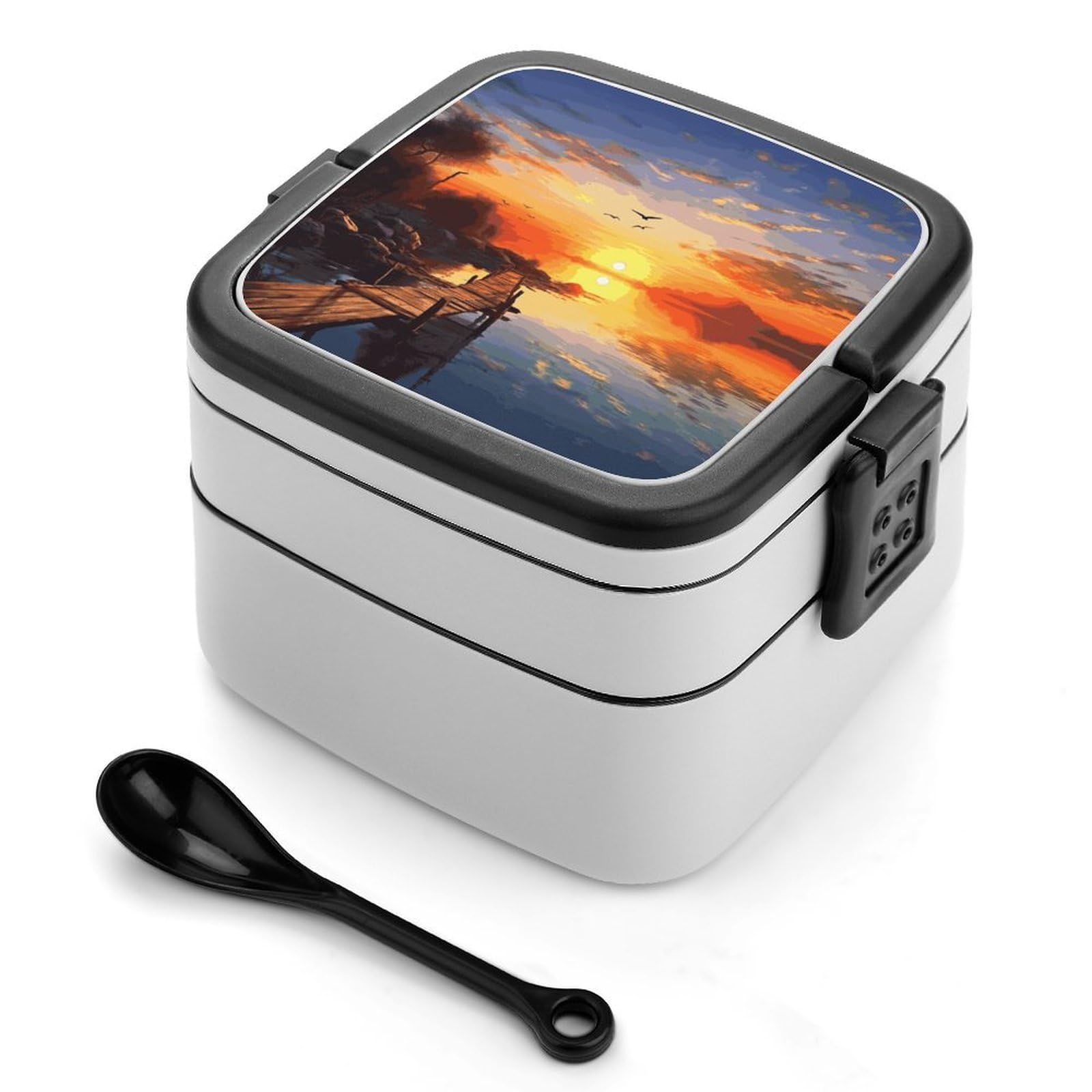 JTREHY Sunset Scenery Lunch Box Double-Layer Portable Lunch Container Stackable Large Capacity Leakproof Bento Box for Dining Out Work Picnics Travel