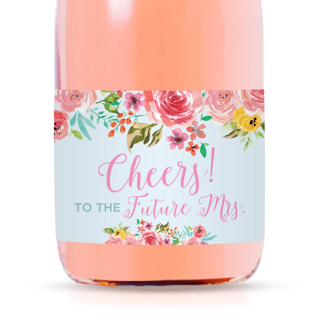 Andaz Press Bachelorette Mini Wine Labels for Bottles, Cheers! to The Future Mrs., Pink Roses English Tea Party 20-Pack Custom Mini Champagne Bottles Bulk Waterproof Mini Wine Bottle Labels
