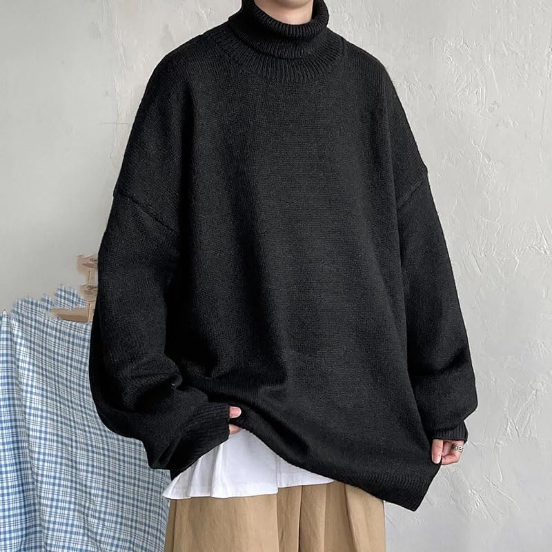 Men Turtleneck Knitted Pullovers Sweater Vintage Solid Color Long Sleeve Sweater4