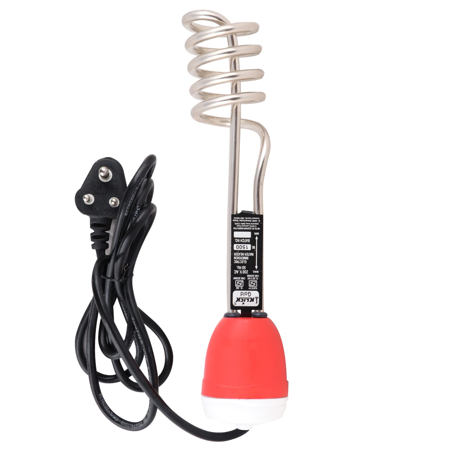 KLICK Immersion Rod Water Heater 1500W Anti Corrosive Shock Proof Electric  Heating Coil for Hot Water Boiler (Fancy-219) : Amazon.in: Home u0026 Kitchen