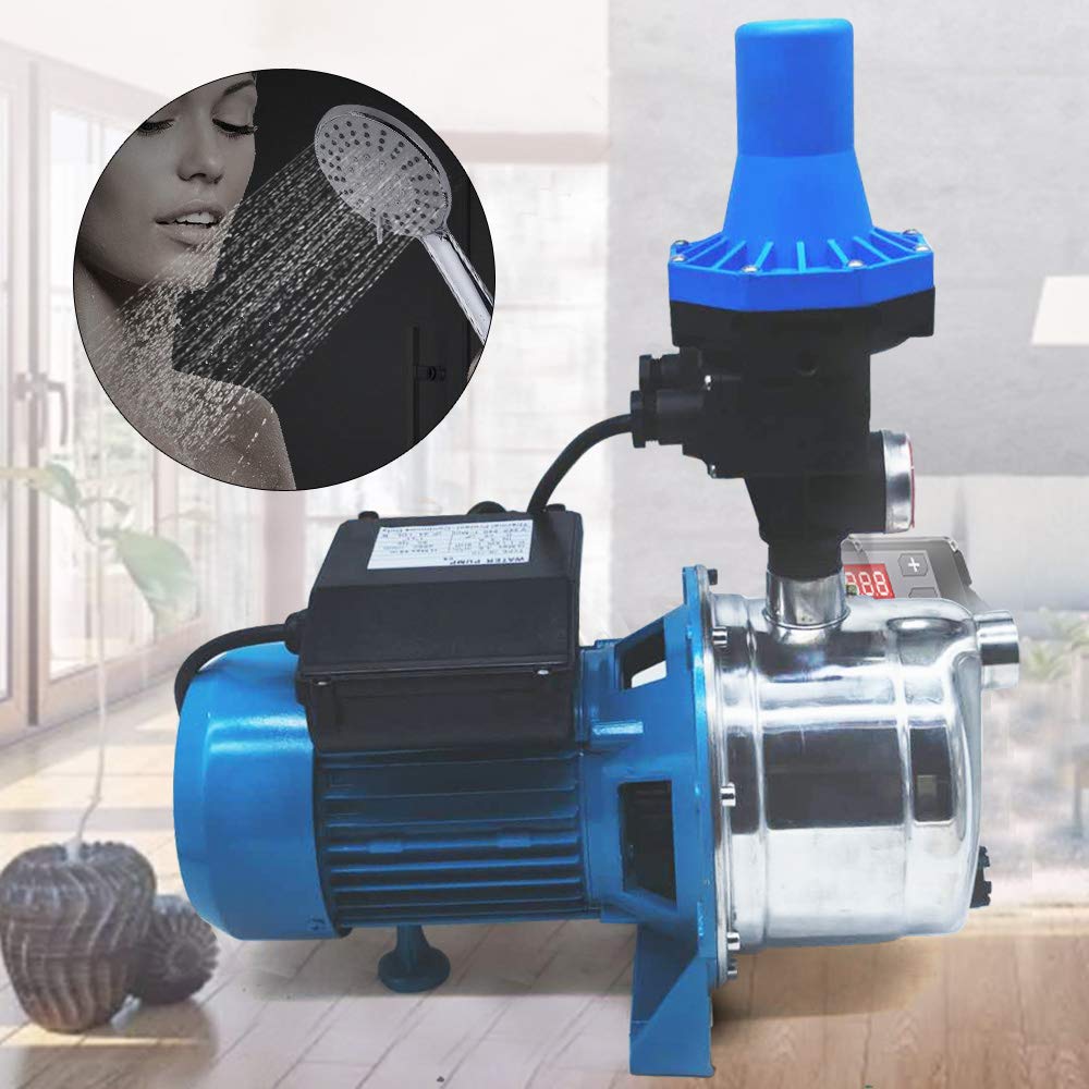 1100W Wasserpumpe, 1,5HP Edelstahl Hauswasserwerk, 3600L/h Förderleistung, 45m Förderhöhe, 5 Bar Druck, IP44 Schutz, 1 Zoll Ein/Auslass für Bewässerung, Garten, Teich und Hauswasserversorgung