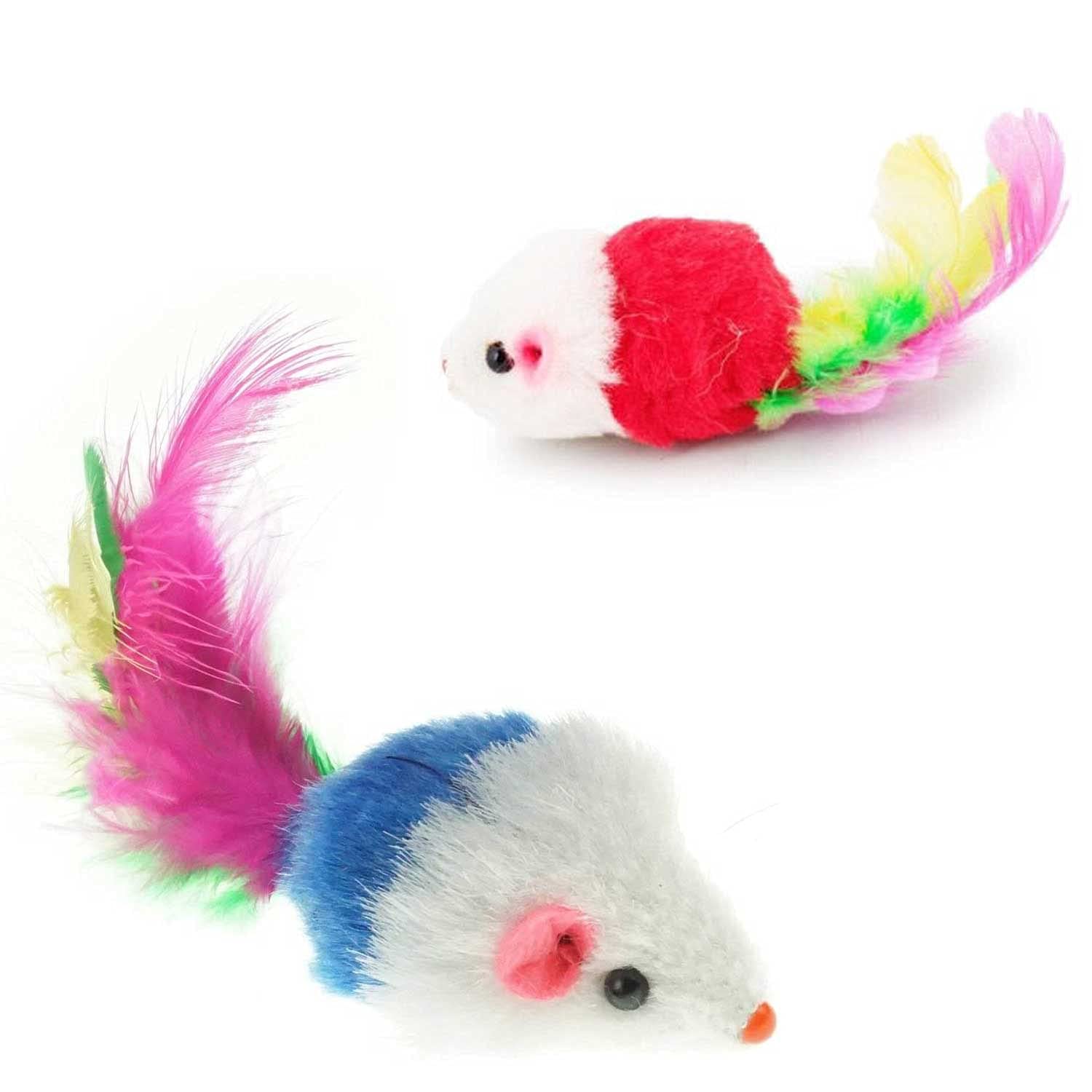 VOVIGGOL 12 Piezas Peludo Juguetes Gato Ratones para Gatos, Interactivo Gatito Juguetes Ratón Sonajero Plumas para Gatos Mascota (Colores Variados)