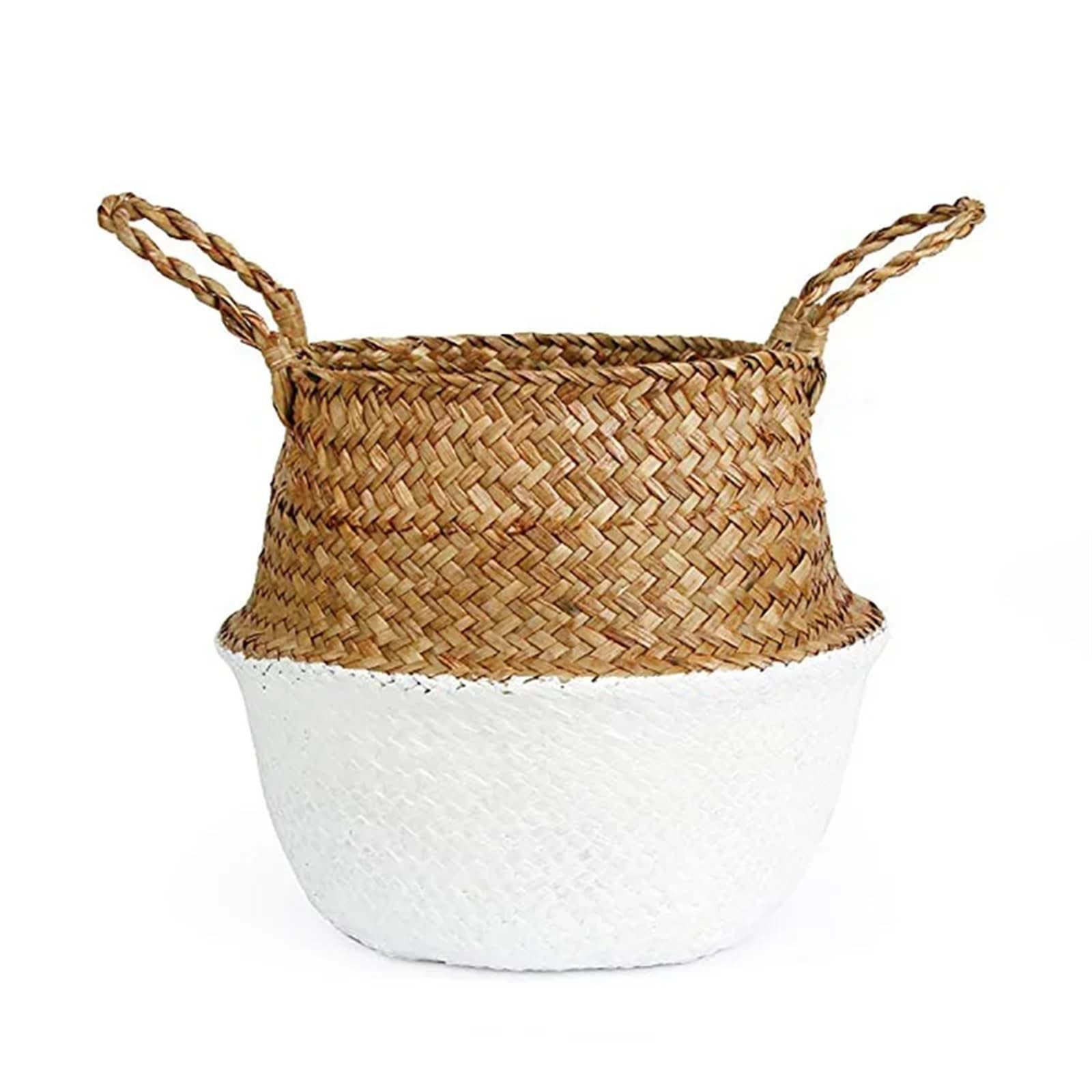 DUNSBY Woven Planter 3pcs Wicker Basket Woven Seagrass For Plant Pot Organizer Laundry Picnic(White,22x20cm)