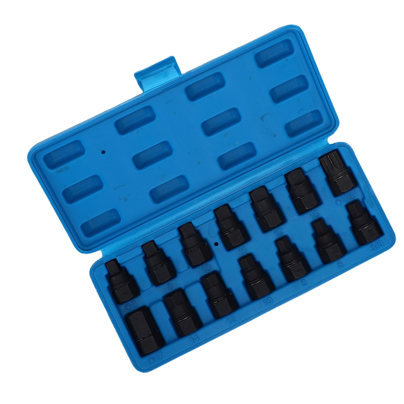 Juego Llaves Tapón Drenaje Aceite 3/8 Pulgadas Acero CR-Mo Hexagonal Cuadrado Estriada Kit Mantenimiento Coche Resistente Estuche Incluido
