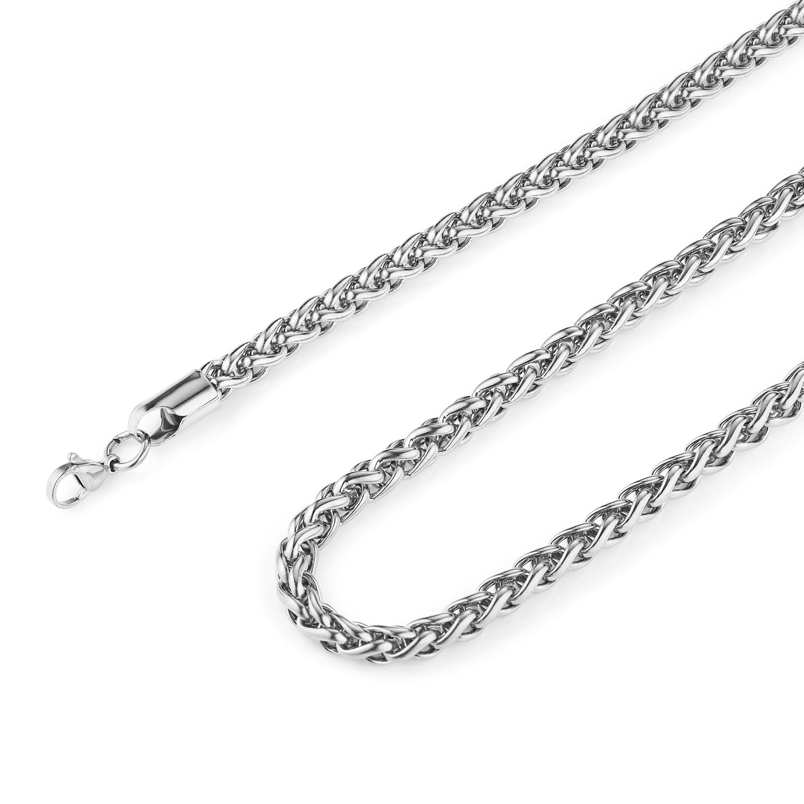 HZMAN 3.0 mm Stainless Steel Wheat Silver Chain Necklaces for Men &amp; Women 16" -36"