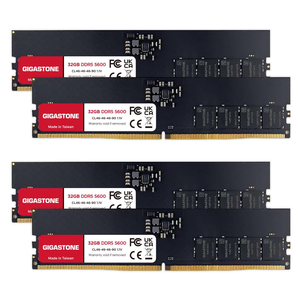 ?DDR5 RAM? GIGASTONE 128GB Kit (4x32GB) DDR5 5600MHz PC5-44800 CL 46-46-46-90 1.1V UDIMM 288 Pin Unbuffered Non ECC High Performance PC Desktop Memory Upgrade