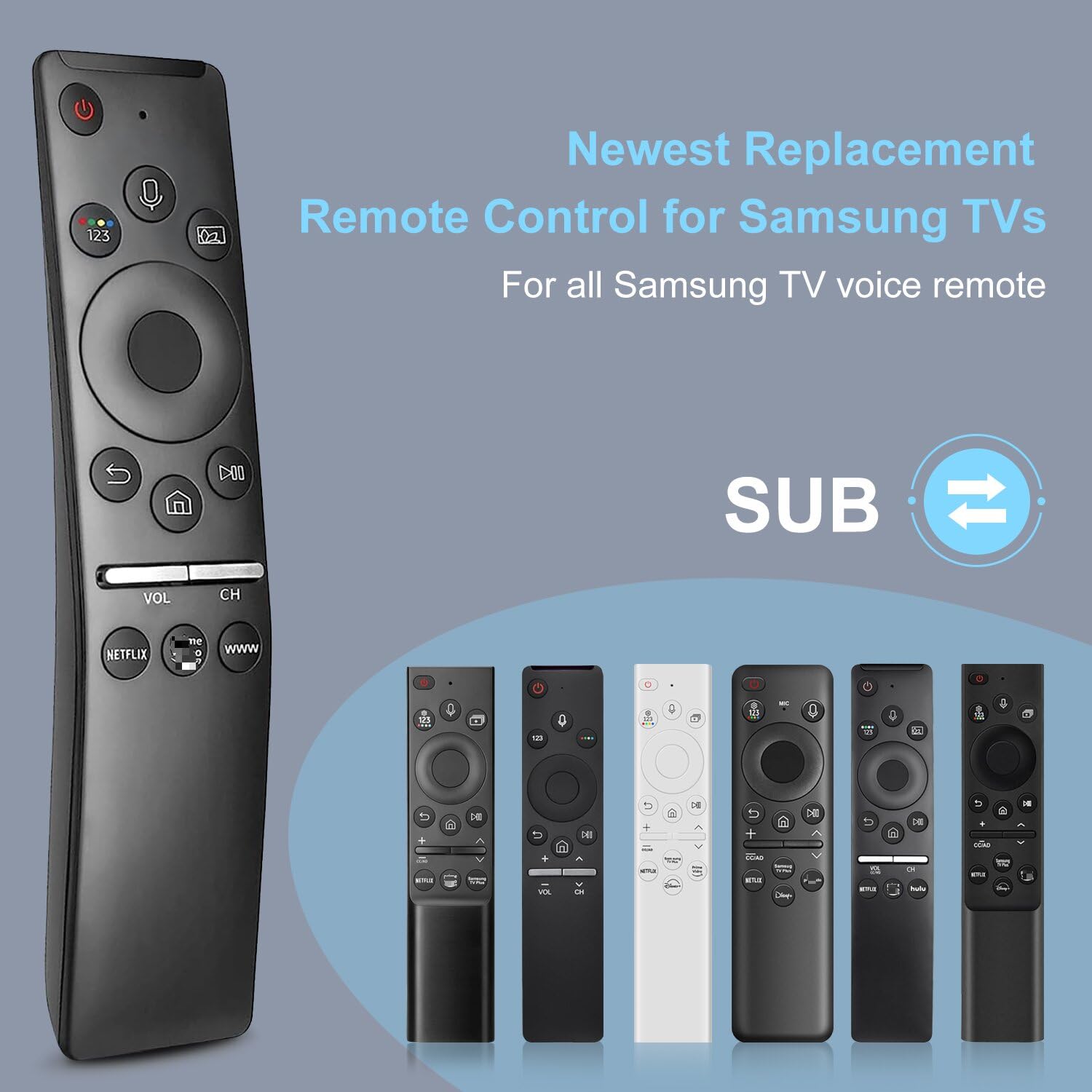 Vocale Telecomando Universale per Samsung Smart TV, Telecomando Sostituzione Compatibile con 2018-2023 utti gli TV Samsung Curved Frame QLED LED LCD 8K 4K TVs con Vocale Funzione