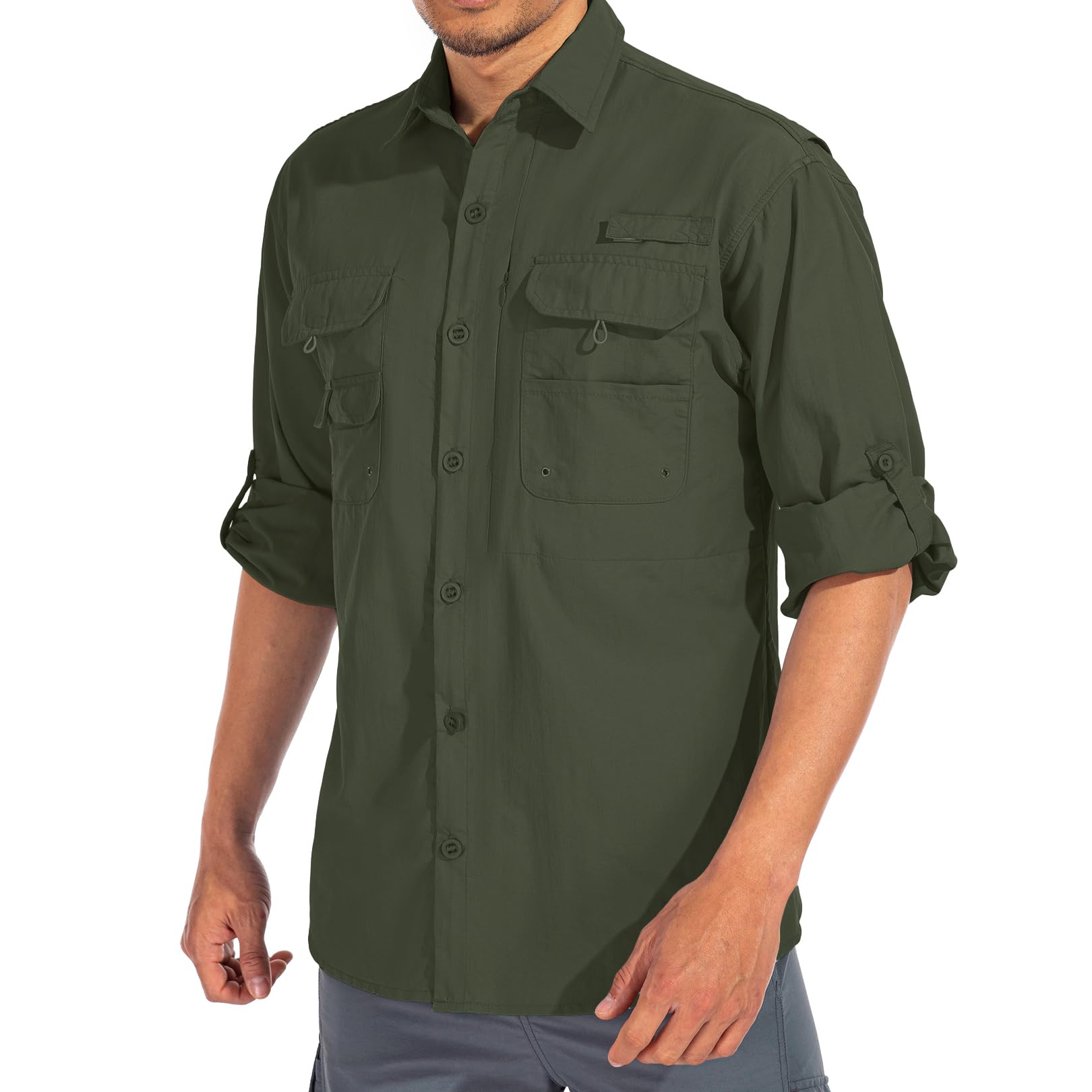 Men's Sun Protection Fishing Shirts Long Sleeve Travel UPF 50+ UV Quick Dry Cooling Safari Camping Hiking Button Down Shirts