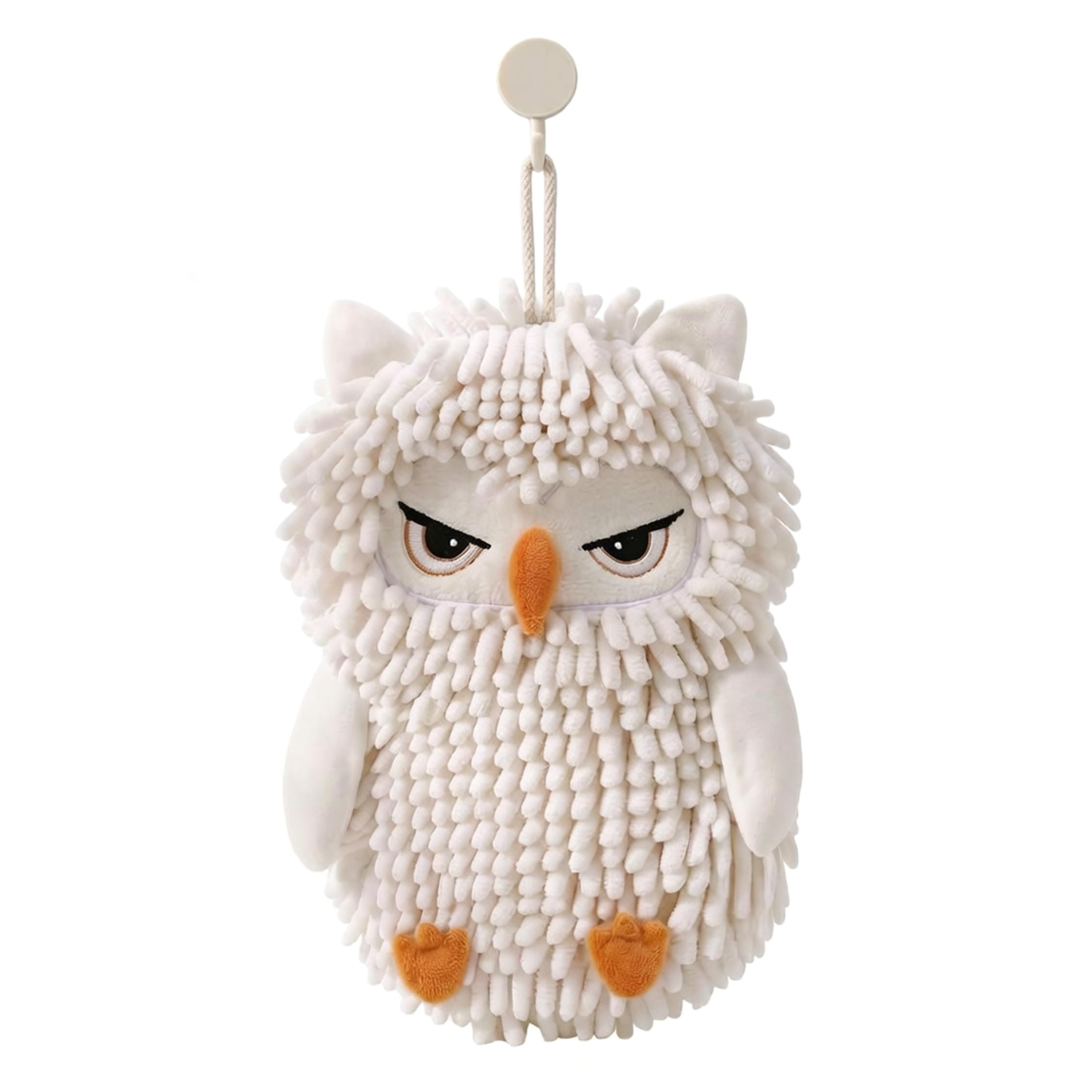 Bemonew Chenille Hand Towel, Cute Owl Chenille Towel, Absorbent Fast-drying Hanging Hand Towels For Kitchen & Bathroom - White, 8.66x11.02inch