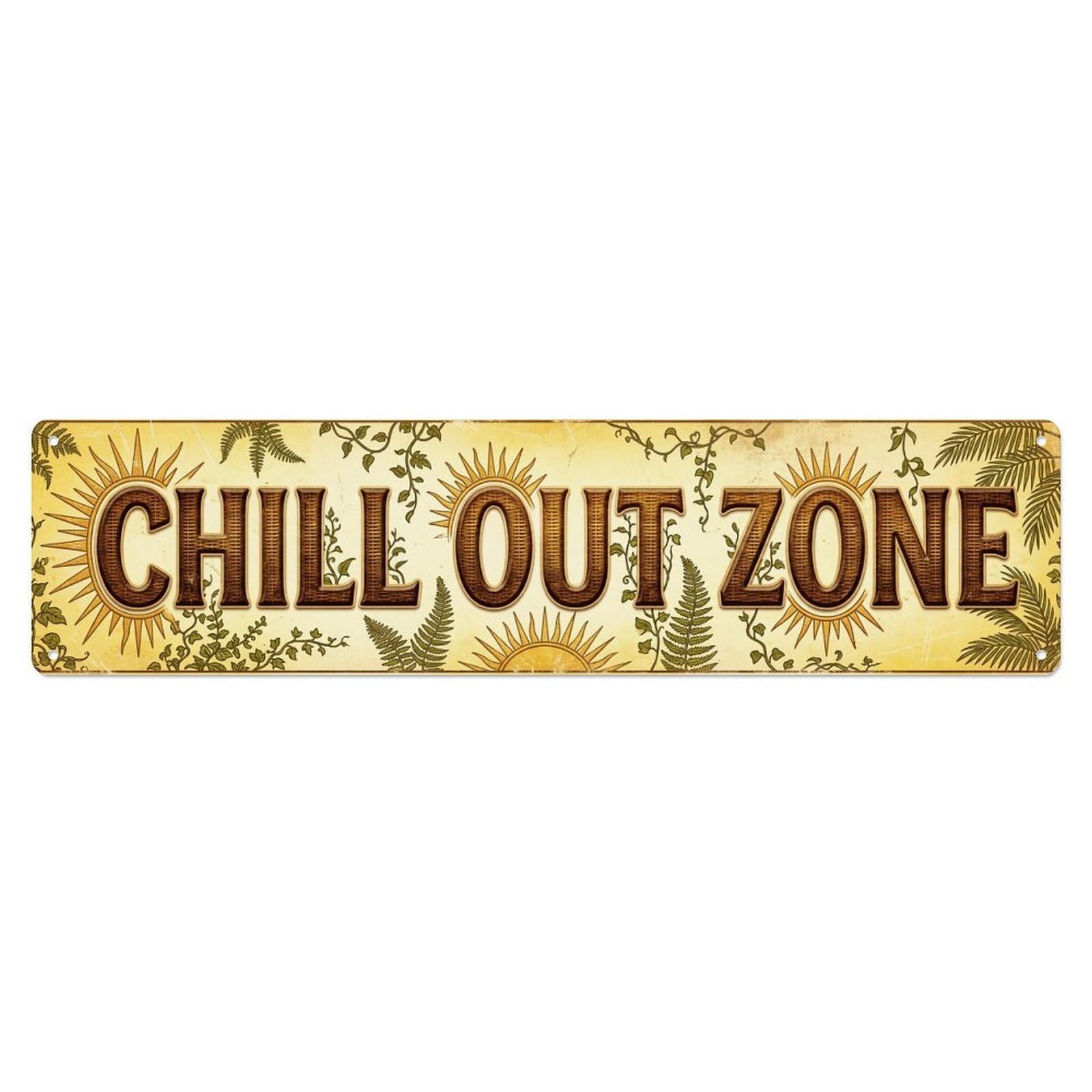 Chill Out Zone Rustic Solarium Vintage Metal Tin Sign Wall Decor for Cafe, Club, Garden Metal Poster 4x16Inch
