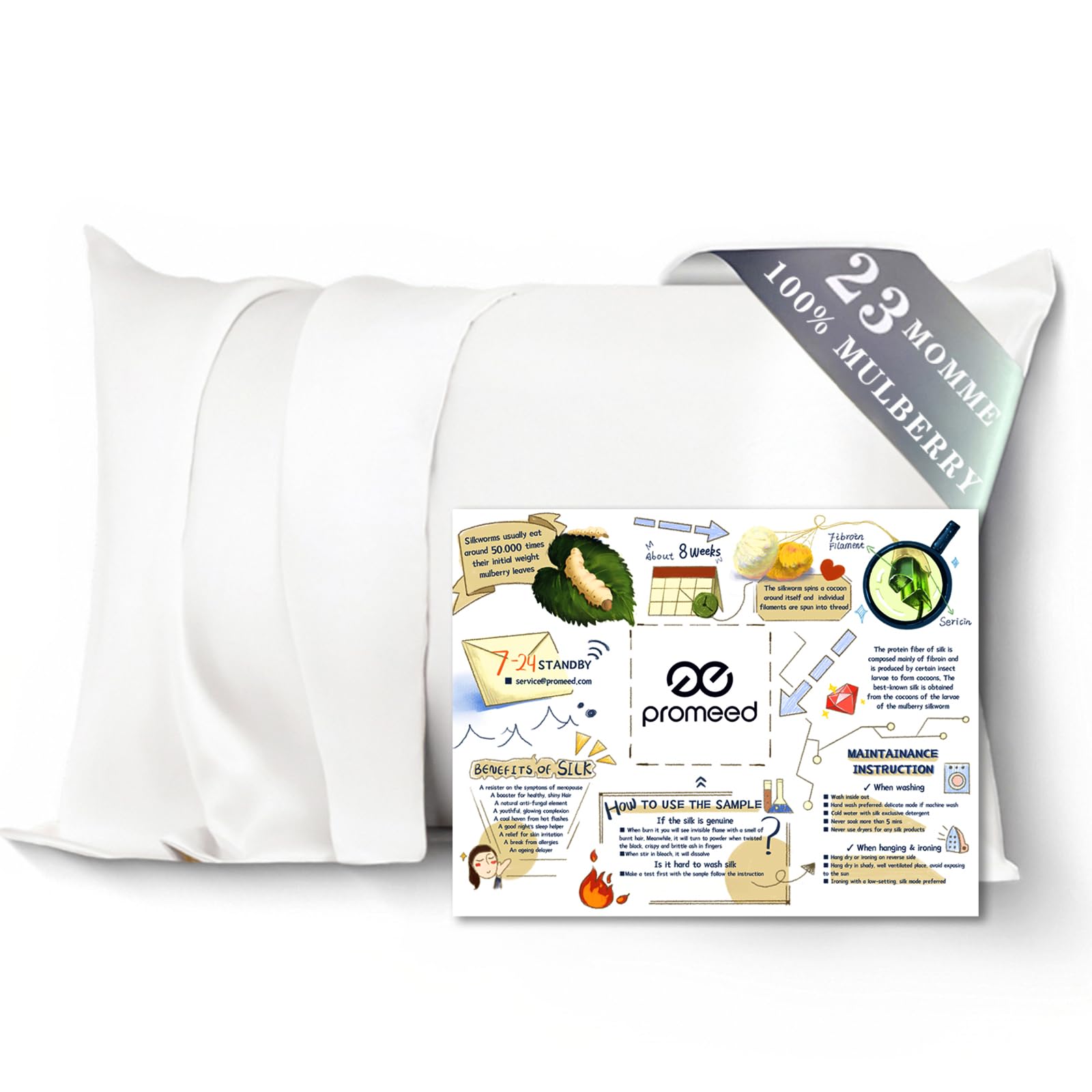 PROMEED 100% Mulberry Silk Pillowcase White with Zipper