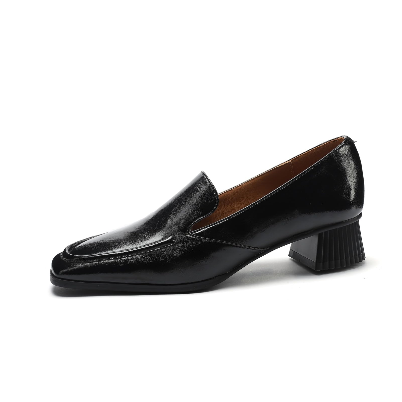 TinaCus Handmade Chunky Heels Women's Square Toe Genuine Leather Slip On Loafers Shoes