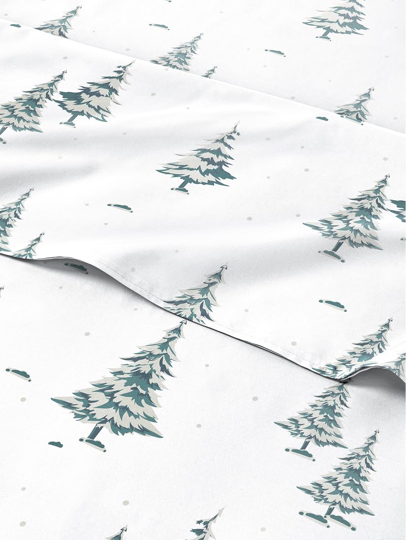 Christmas Sheet Set, Green Xmas Trees, Holiday Xmas Bedding Set - Full Size