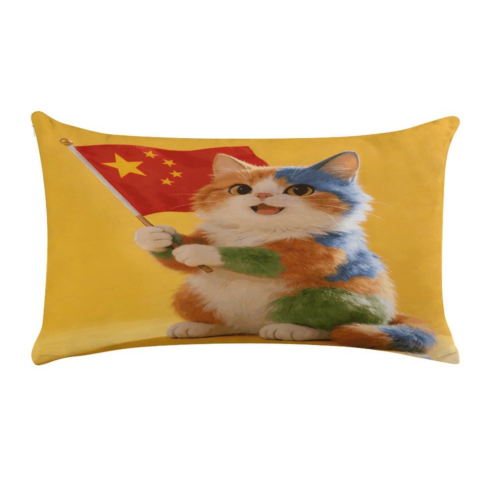 Khauerbc Style Colorful Cat And National Flagpillow Cases Standard,Ultra Soft Microfiber Pillowcase With Zipper Closure,Bed Pillowcases Cover With Zipper For Bedroom, Sofa, Couch.