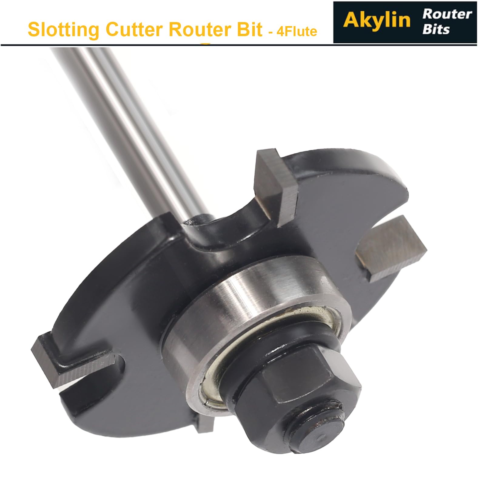 Akylin Slotting Cutter Router Bit, 1/4 Inch Shank, 4 Wing Slot Router Cutter Bit with bearing, 15/64” Height X9/16” Depth - Image 4