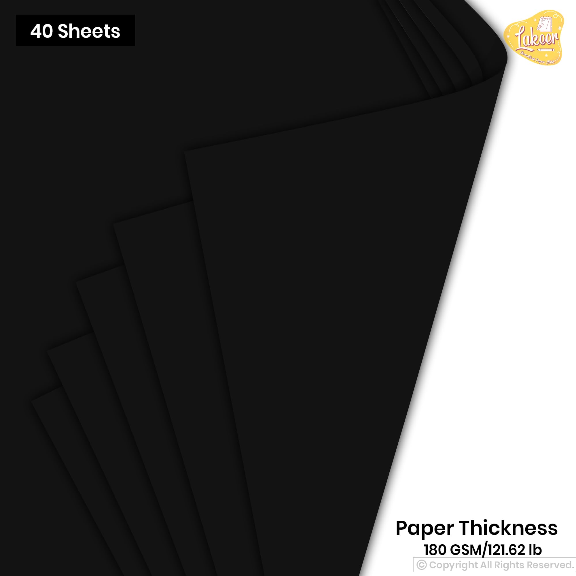 Lakeer A4 Black Color Paper/Sheet 180-210 GSM Pack of 40 Sheets-Black - Best for Art & Craft Work, Project Work 1