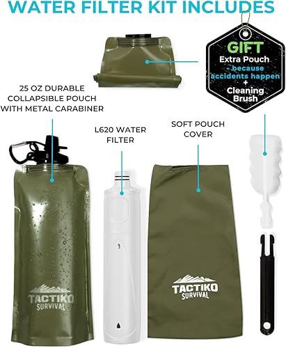 Miniatura 6 de Tactiko - Botella de agua purificadora de 25 onzas, membrana UF, filtro de carbón activado de 265 galones, bebida de ríos, arroyos, popote de filtro