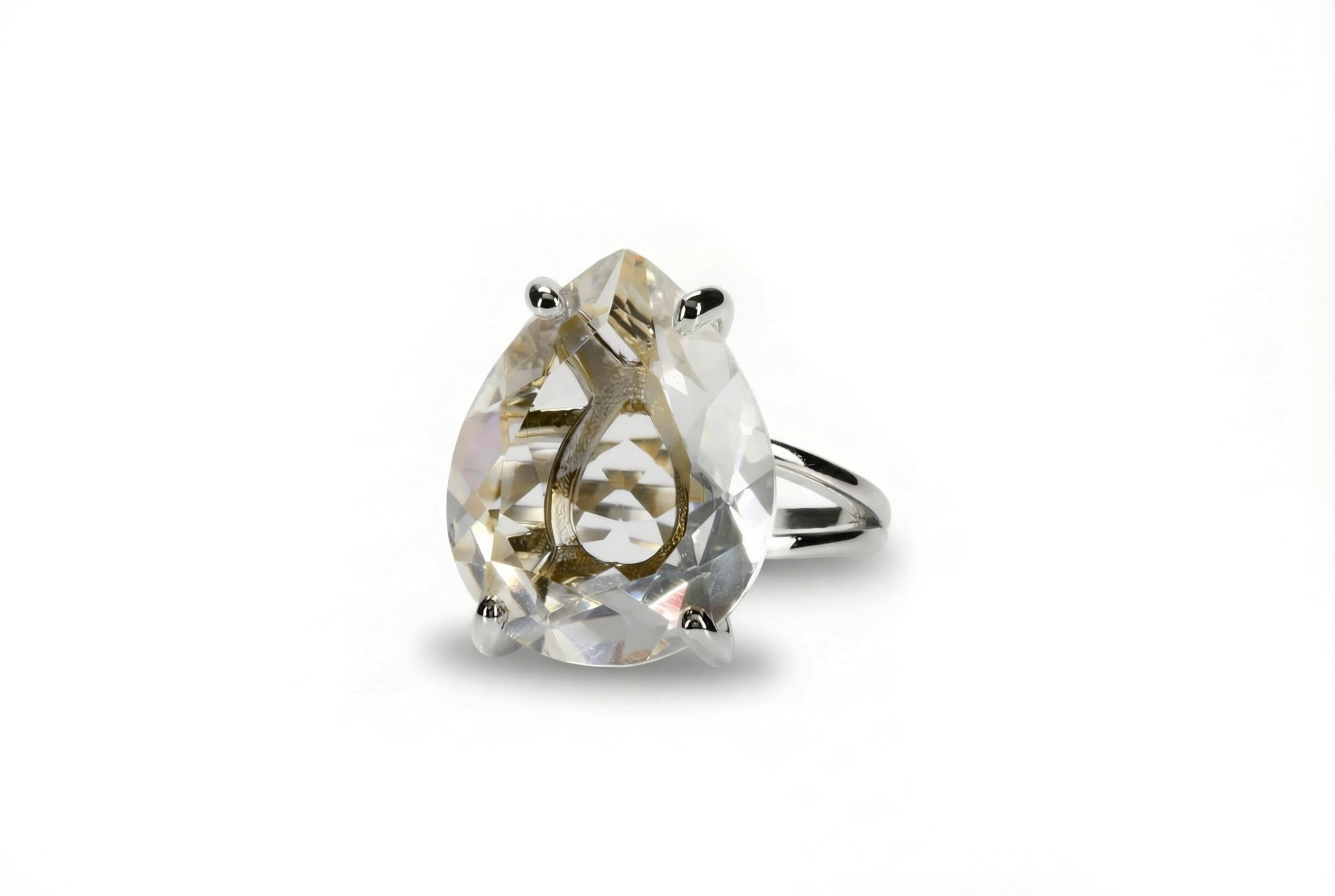 Anillo de Oro de 14K con Cuarzo Claro - Anillo de Boda Cumpleaños y Promesa para Todos los Días - Anillo de Oro Hecho a Mano por Joyeros Expertos - Grabado Disponible - Caja de Regalo