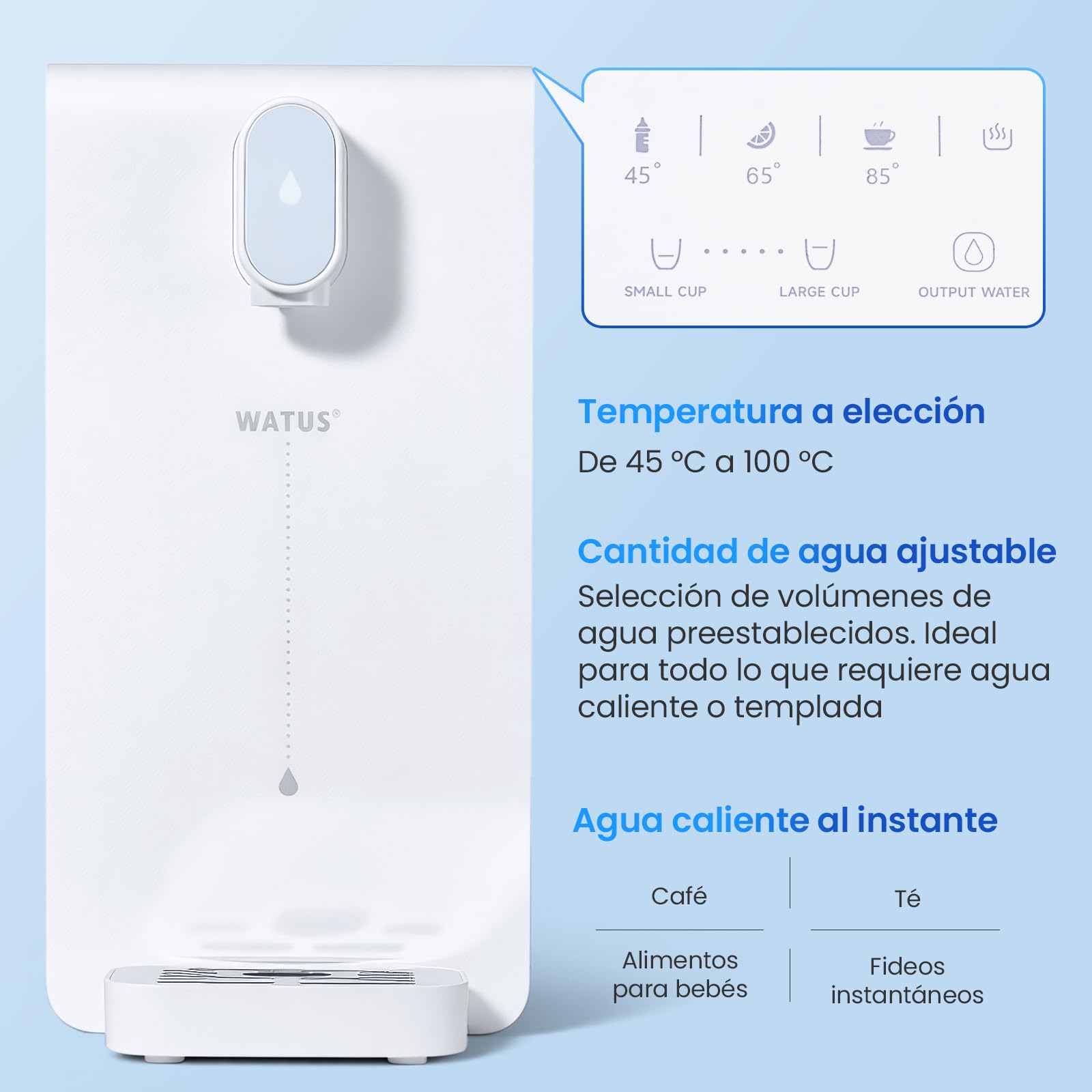 Dispensador de agua caliente, dispensador instantáneo con filtración y calefacción, 3 cartuchos filtrantes. Filtra el agua para reducir la piedra caliza, el cloro, el plomo.