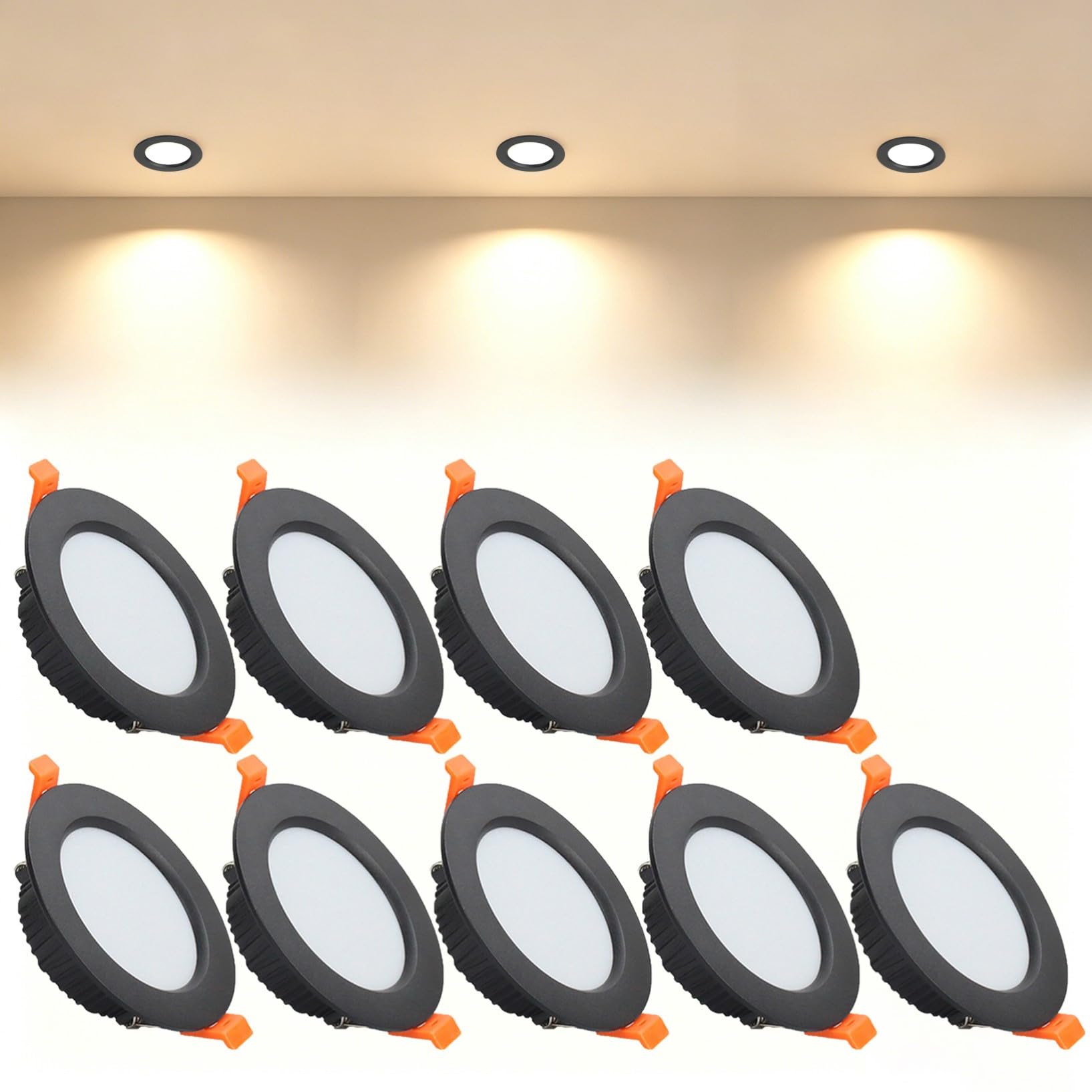 VOGHMOLD 7W Ultra Slim LED Downlight Recessed Ceiling Light 3 inch, 3000K Spot Lights Black Aluminum Trim, Cut Φ80-90mm, AC110-240V Panel Lighting for Office Hallway Closet, 9 Pack