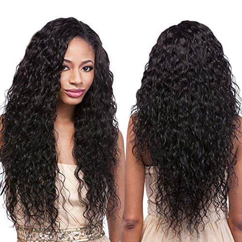 Glueless 22" Full Lace Human Hair Wigs For African American Women Peruvian Virgin Remy Human Hair Curly Color #1B Off Black