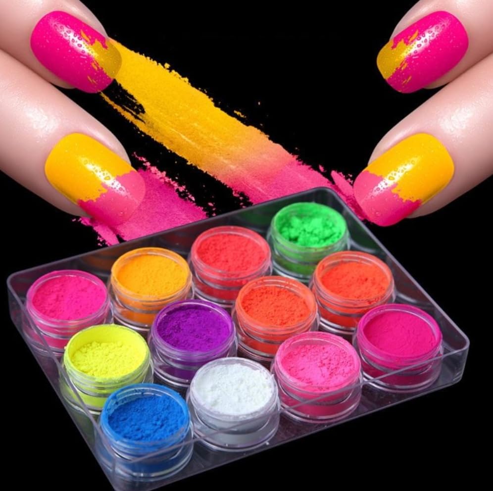 12 COLOR Luminous Dipping Nail Powder Kit Fluorescent Nail Glitter Dip Powder (MULTYCOLORE)