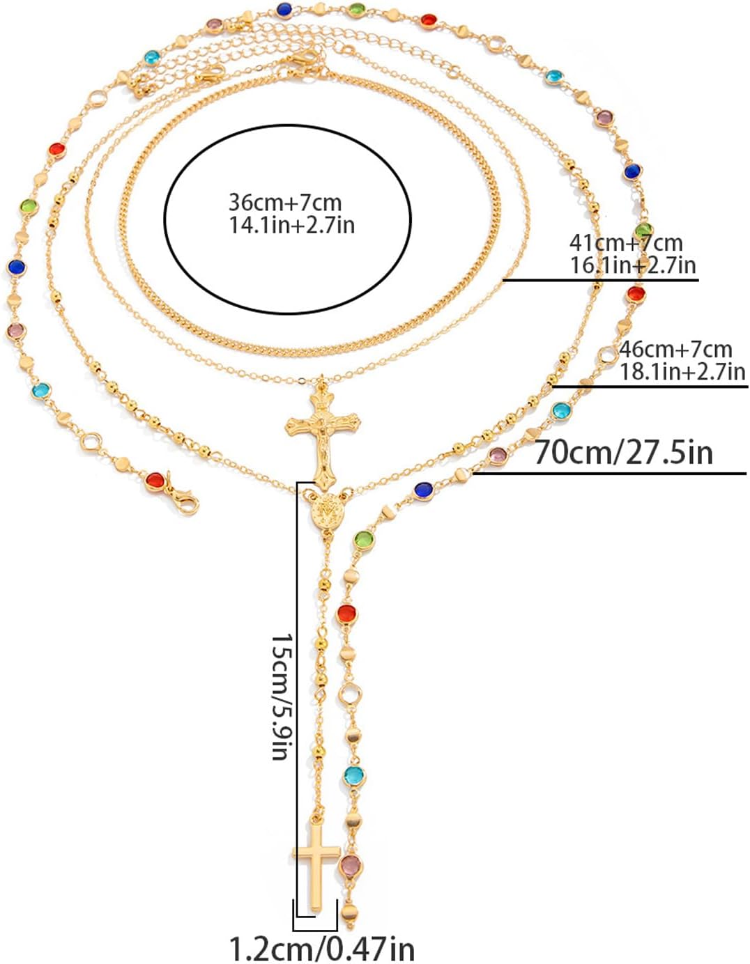 4Pcs Crystal Colorful Bead Necklace,Summer Beach Multi Layered Bead Chest Body Chain Jewelry Rhinestone Y Shape Long Tassel Clavicle Chain Necklace for Women - Image 3