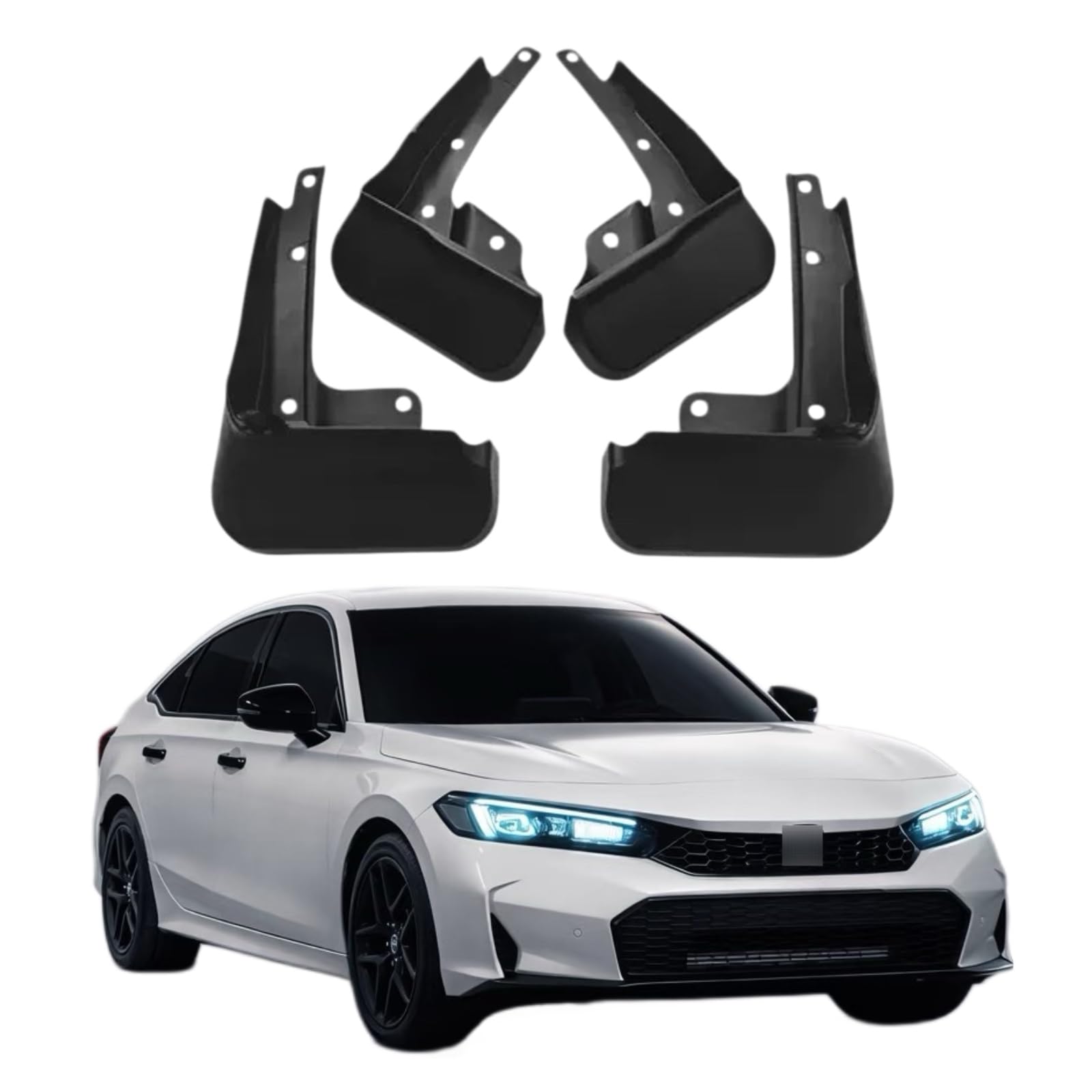 No Drill Mud Flaps Compatible with Honda Civic Sedan 11th Gen 2022-2026，OEM-Style Black Mud Guards, Not Fit Hatchback/Type R
