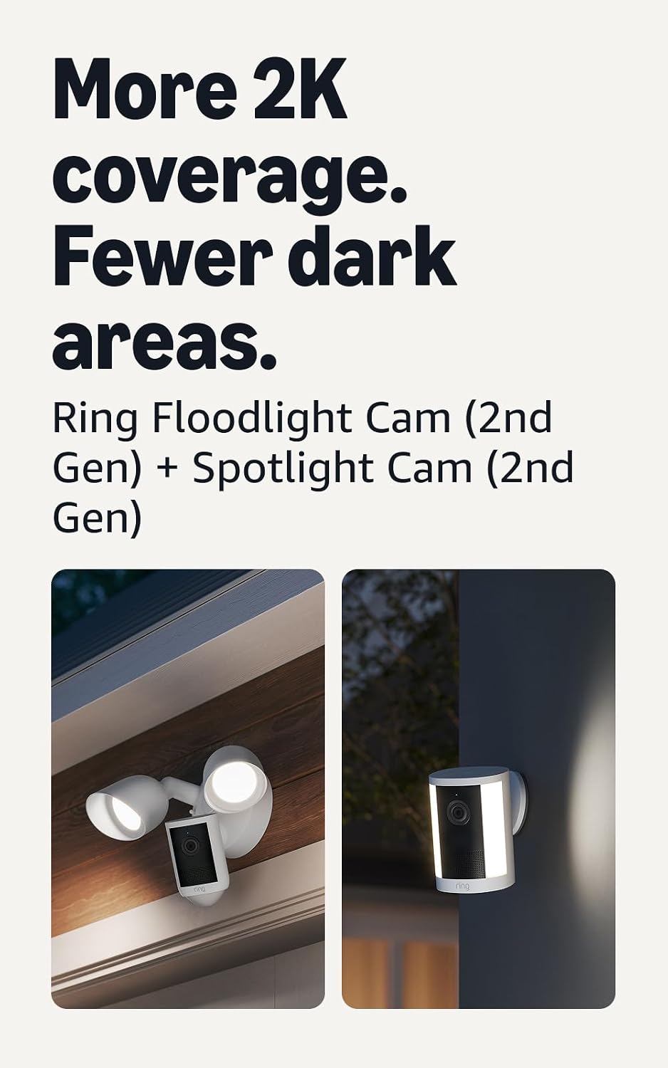 Ring Floodlight Cam, Wired (newest model), White with Spotlight Cam, Plug-In (newest model), White