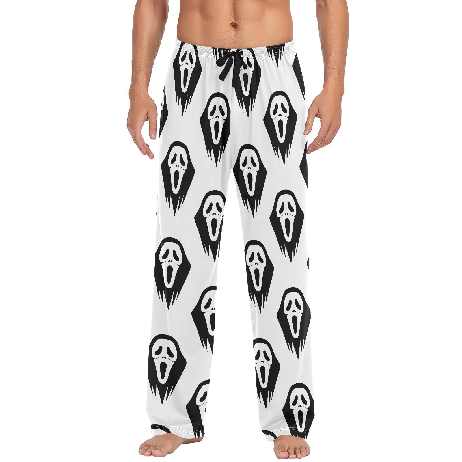 LKHVGY Halloween Black White Ghost Scream Pajama Pants Cute Scary Face Head Men's Pajama Bottoms Lounge Sleepwear PJs Sleep Pants S