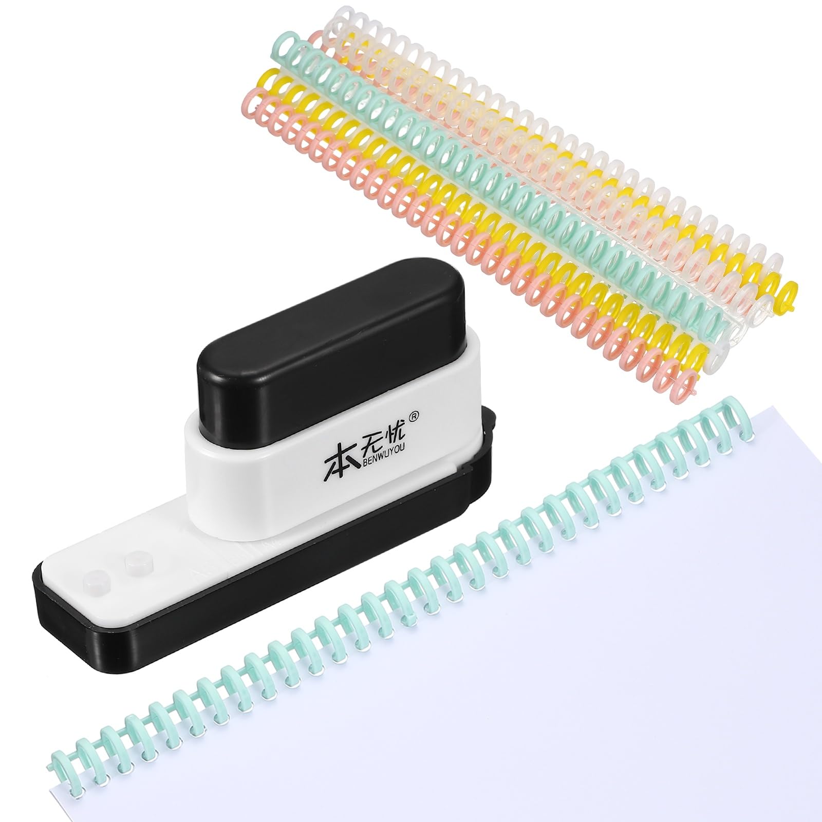 PATIKIL 5 Hole Paper Puncher, Hole Punch Binding Machine Spiral Coil Binder with 10Pcs 30 Ring Loose Leaf Binder Spines 5 Sheets Capacity for DIY Planner Scrapbook Office, Black — image 1
