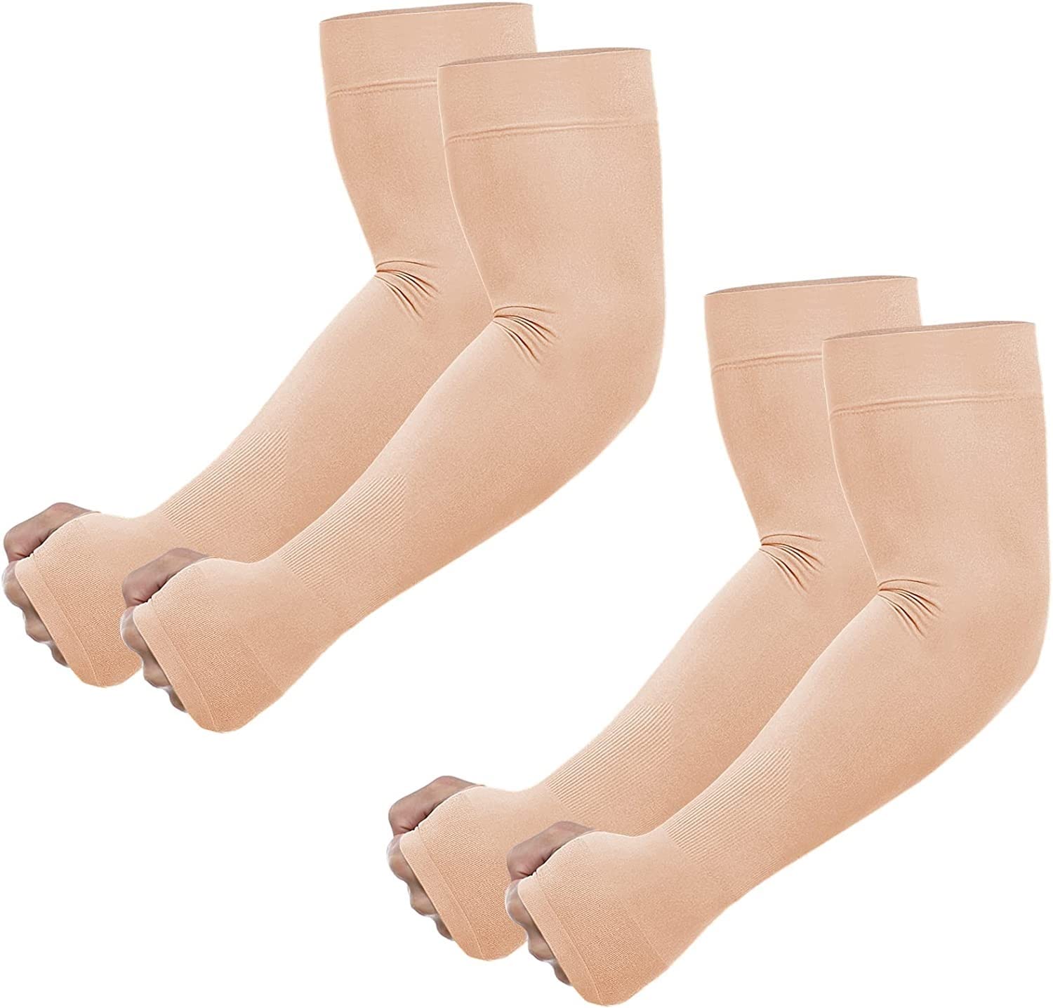 Khargadham Premium UV Protection Slim Cooling Arm sleeves Cover for Men Women Child, Gloves with Thumb Hole for Biking, Scooty and Sports (Beige; Free Size) (Pack of 2 Pair)