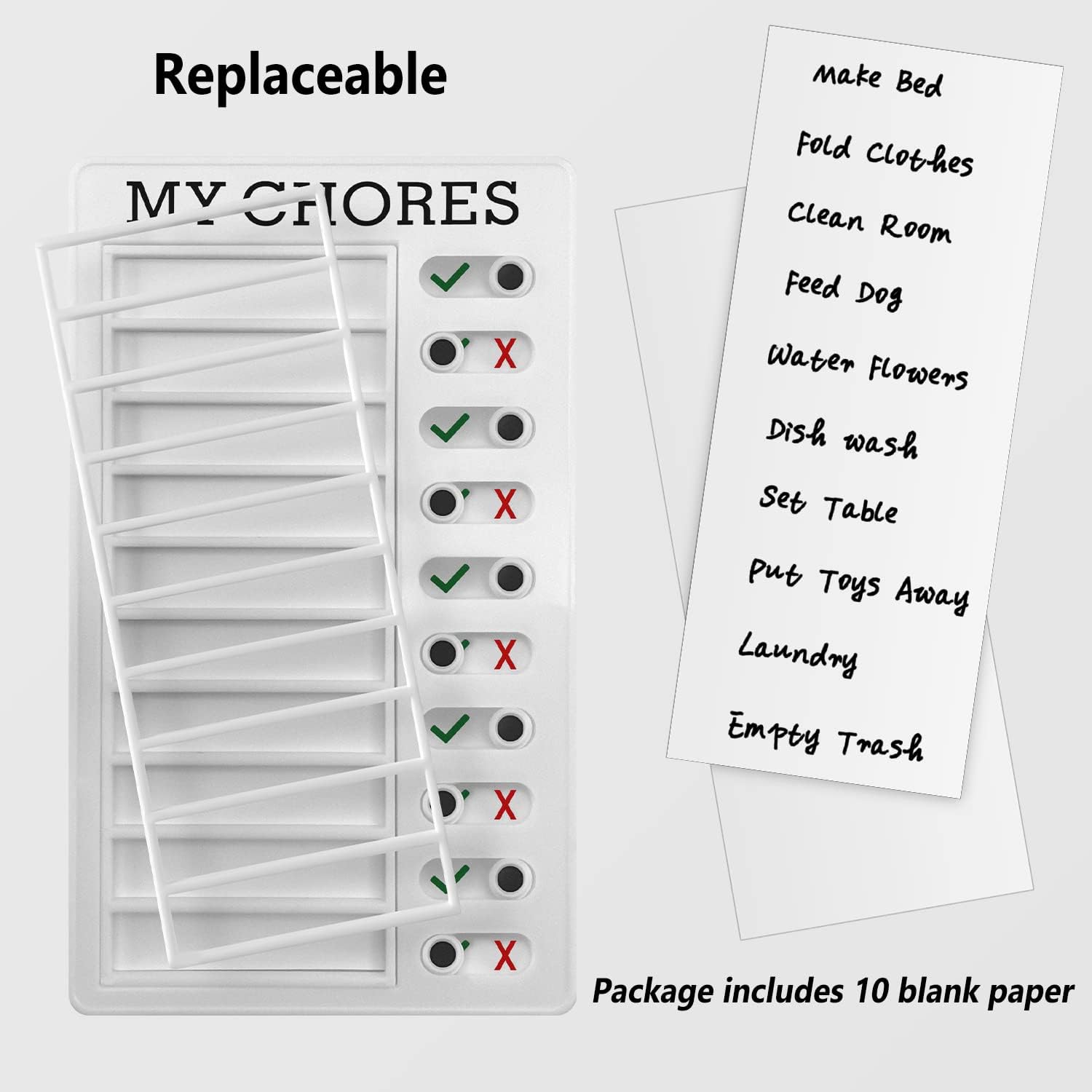 Geiomoo Checklist Memo Board, Plastic Task Pad, Daily Chore Chart Planner (White-MY CHORES), Large - Image 4