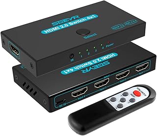 HDMI 2.0 Switch 4 Port, HDMI Switch Splitter 4 in 1 Out, Metal HDMI Switcher 4K with IR Remote, Support HDCP 2.2 Support 4K@60Hz Ultra HD 3D 2160P 1080P, Compatible for PS3/PS4,Xbox