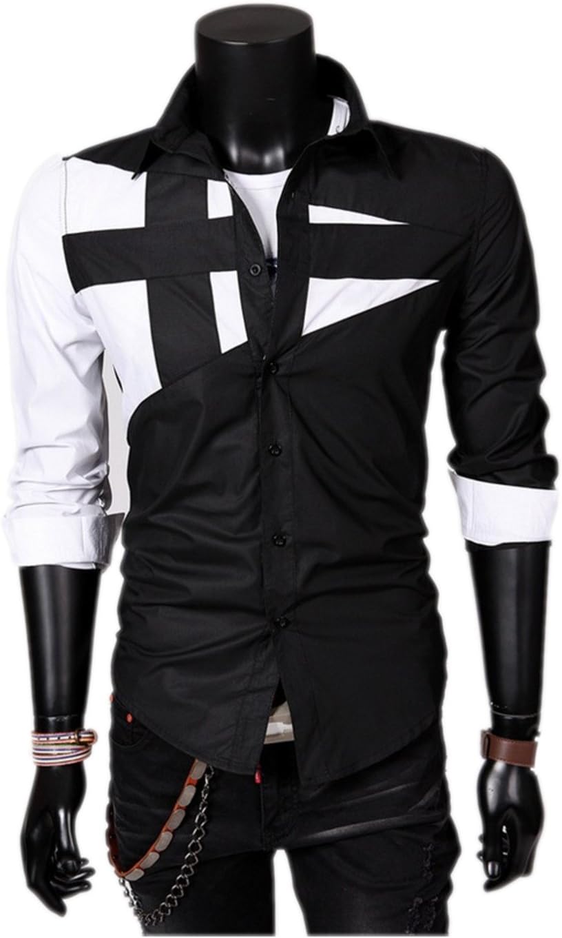 Free2mys Men's Colorblock Long Sleeve Shirt (Black, X-Small)