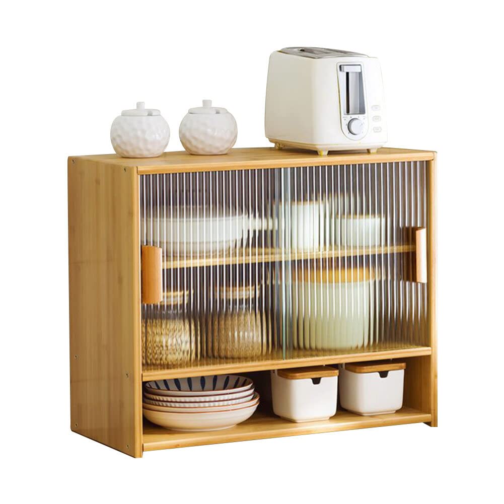 Amazon｜食器棚 キッチン収納 卓上 収納 竹製 キッチンカウンター