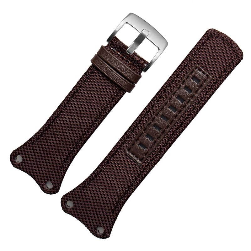Bracelet de montre en nylon + cuir 30 mm marron argent K4b381b6