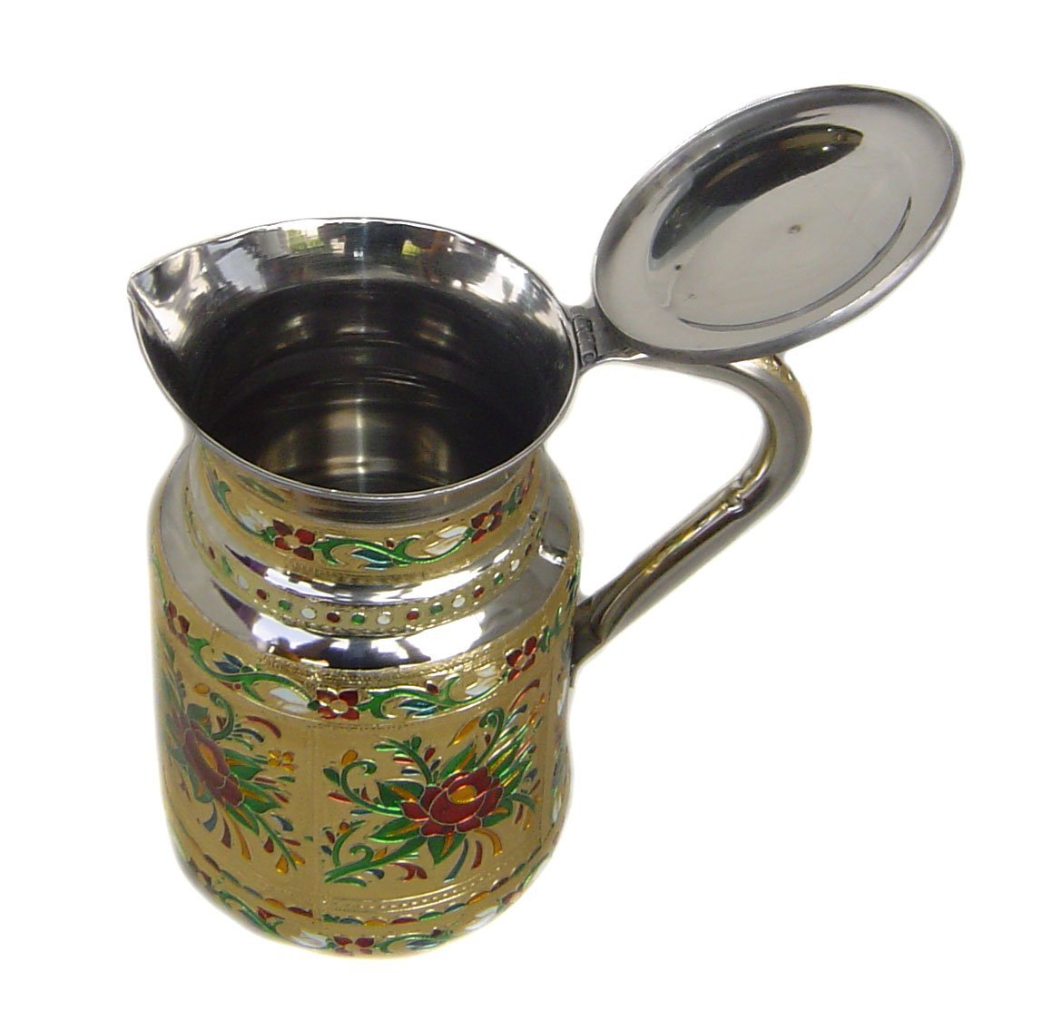 Meenakari Pichet à eau indien en acier inoxydable fin, carafe décorative, vaisselle de table, boisson de cuisine, récipient de stockage d'eau – Capacité de 1,5 litre (vert)