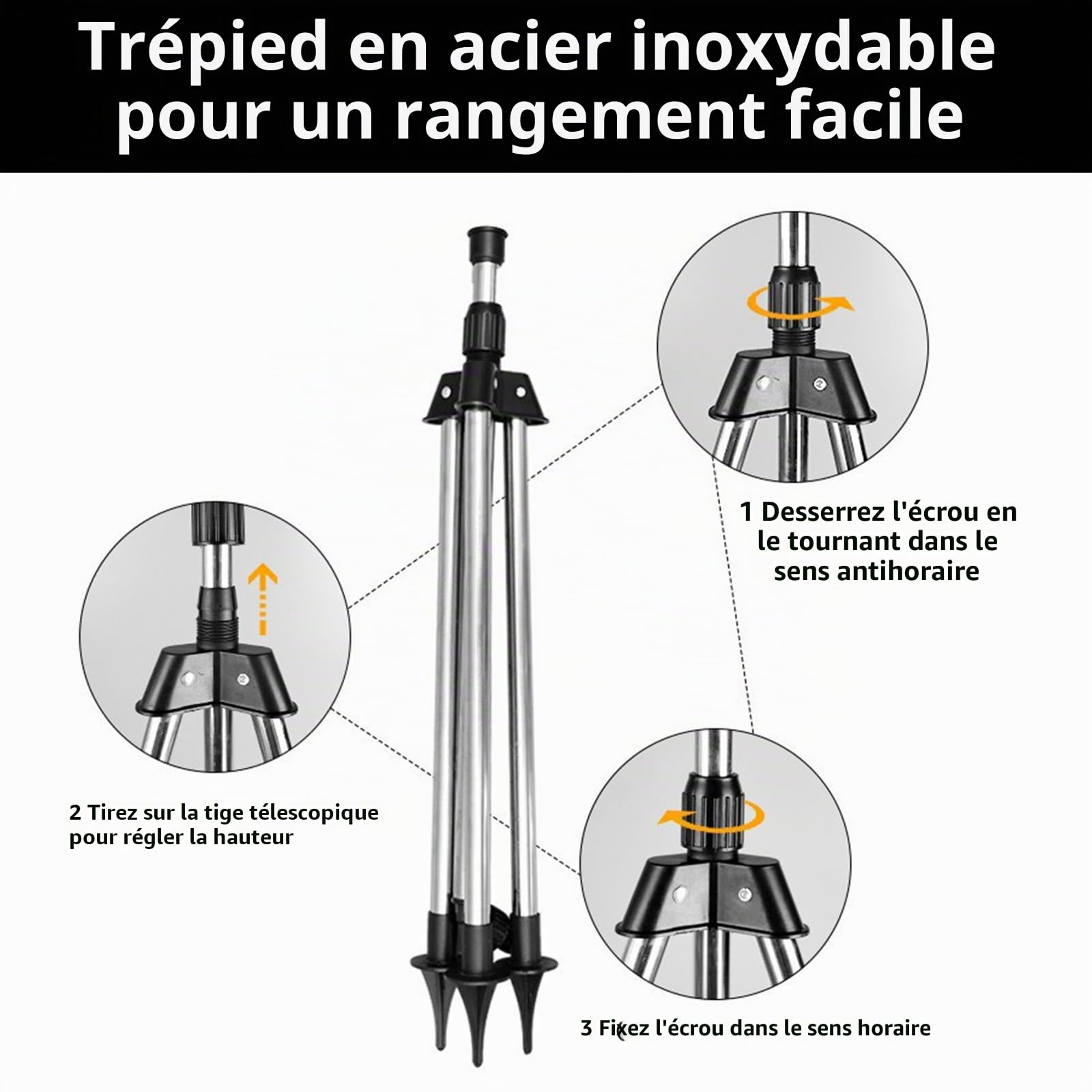 Arroseur de jardin, trépied de pelouse avec rotation à 360 °, en acier inoxydable, arroseur télescopique pour grandes surfaces, trépied + arroseur, système d'arrosage automatique pour cour, maison