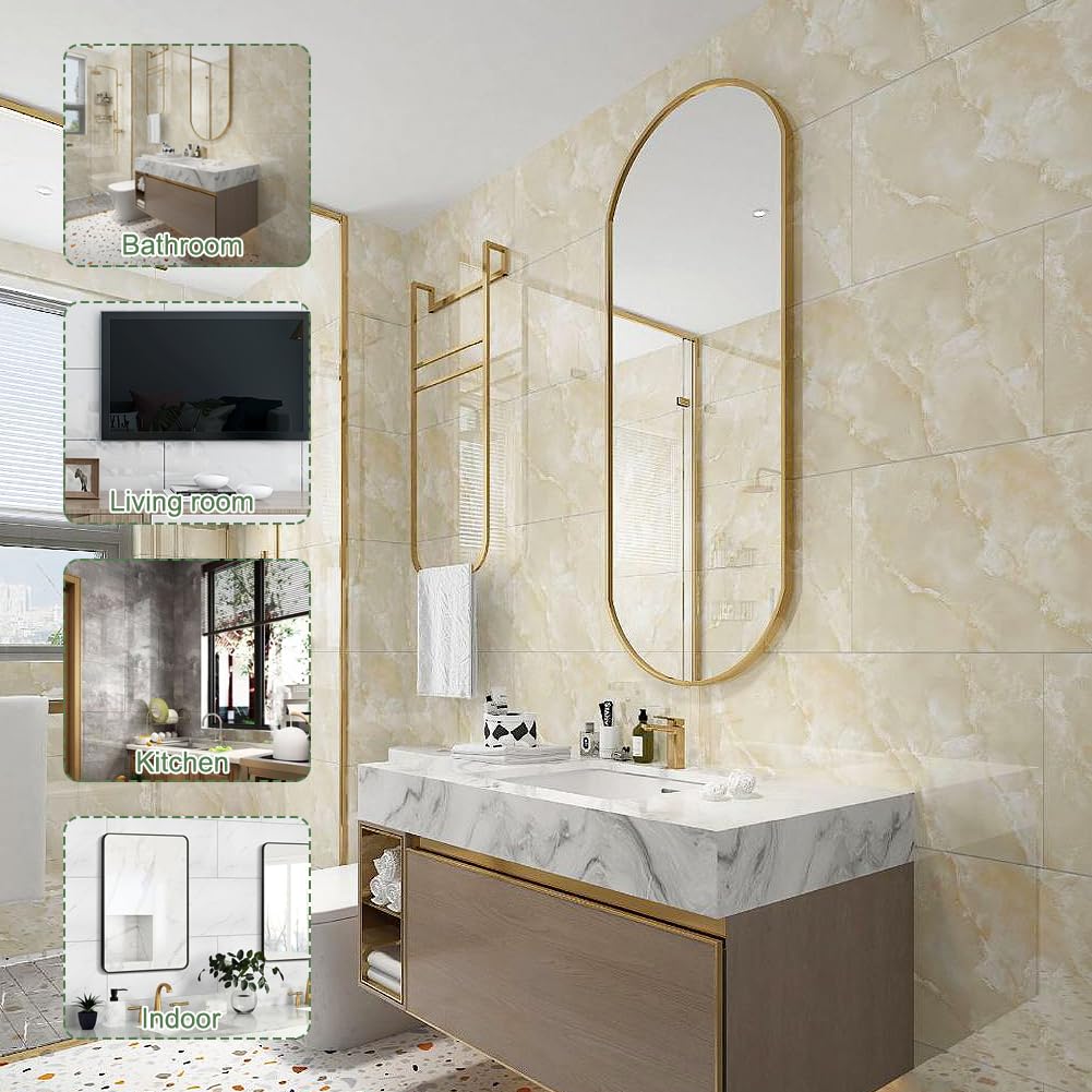 10 azulejos adhesivos para cocina, mármol, 60 x 30 cm, aspecto de mármol autoadhesivo, diseño de piedra amarilla, 20 unidades