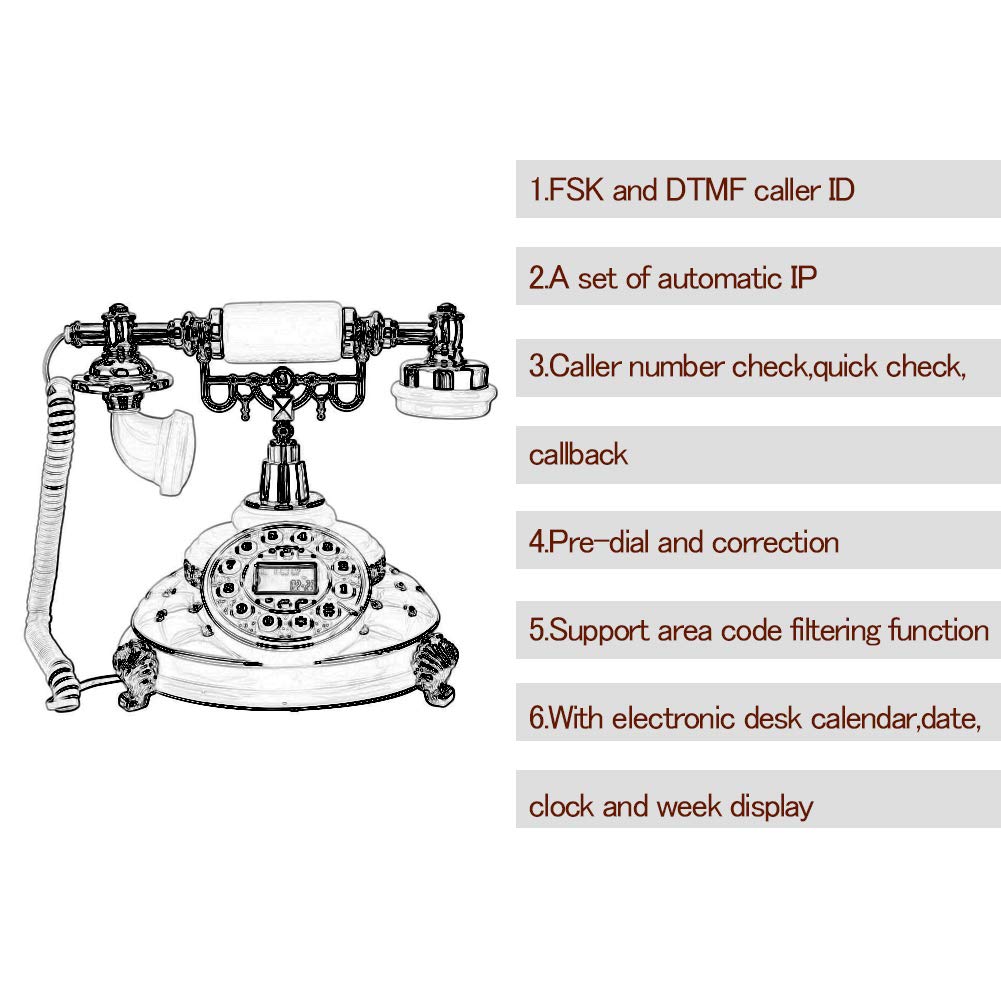 Retro Telephones Landline,EU Type Retro Landline Silver Plated Home Office Telephone,Support and DTMF Backlight Caller ID,Support Electronic Calendar,Date,Clock and Week Display